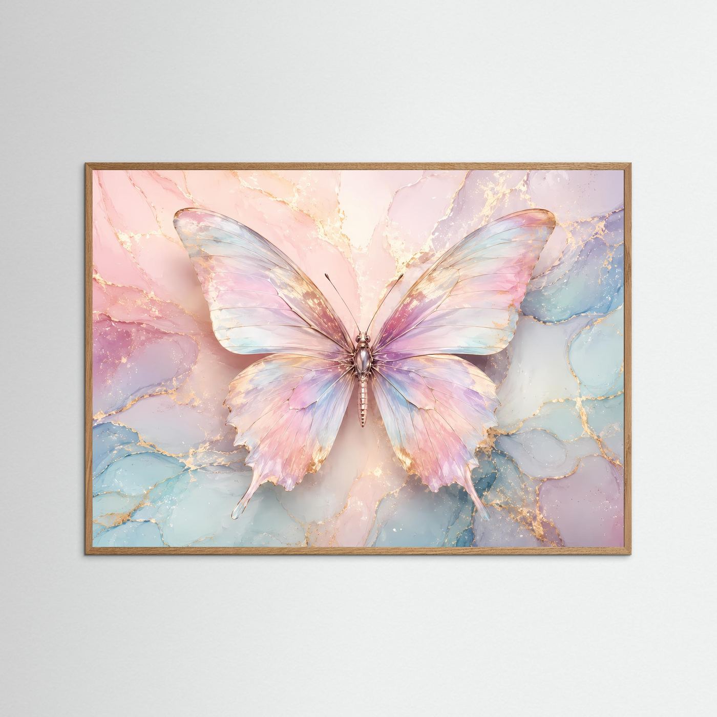 Pastell Schmetterling | Elegantes Wandbild in Rosa, Blau & Gold