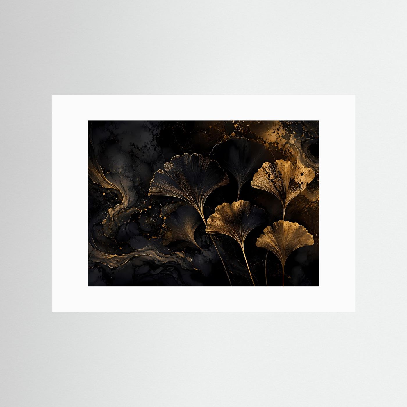 Ginkgo Poster Gold Schwarz | Abstrakte Botanische Wandkunst | Elegante Ginkgo Blätter | Luxuriöses Leinwandbild | Moderne Fine Art | Gold Wanddeko