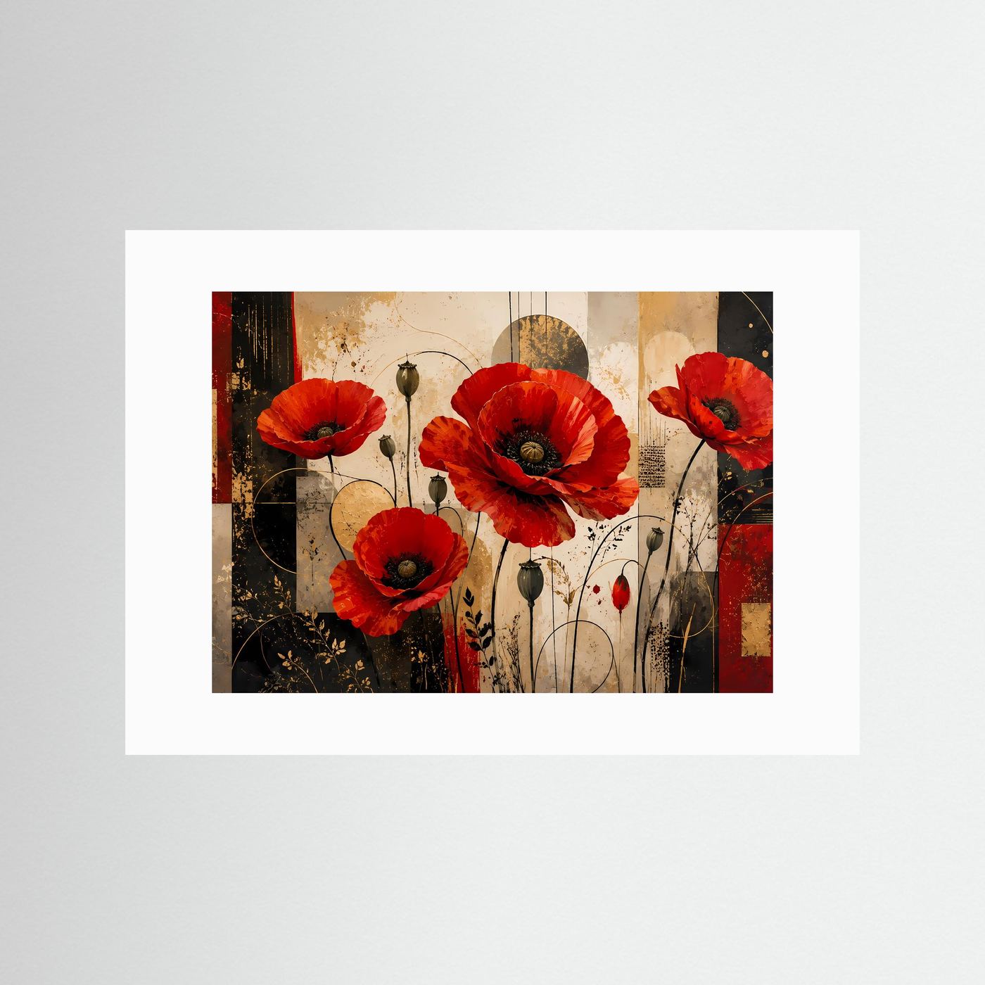 Elegante Mohnblumen im abstrakten Stil | Blumen & Kunst-Wandbild