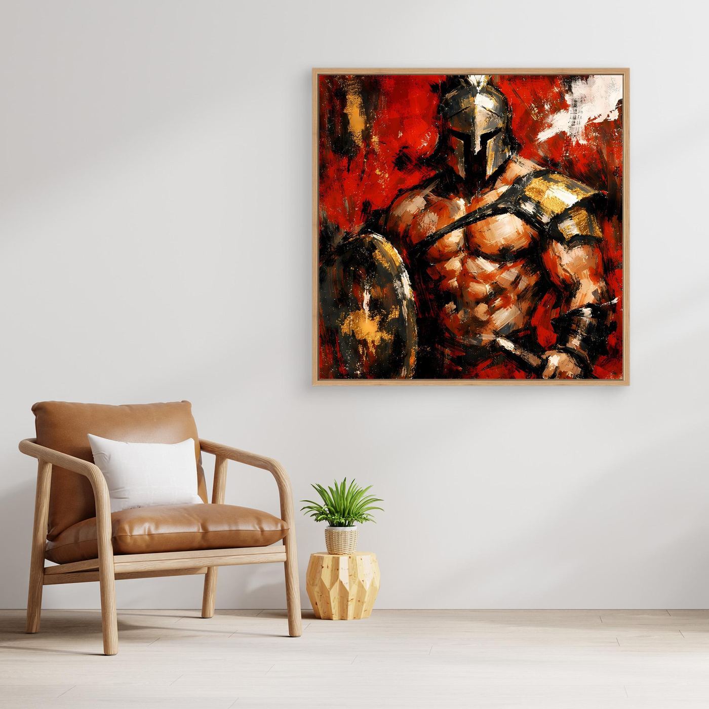 Leinwand Legendärer Spartaner in Rot | Abstraktes Krieger Wandbild Gold