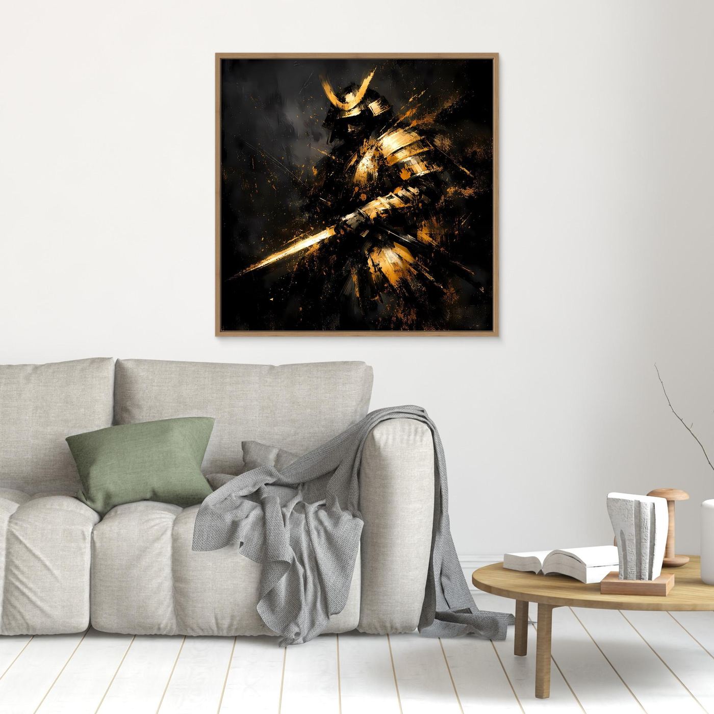 Leinwand Abstrakter Goldener Samurai | Modernes Japanisches Krieger Wandbild