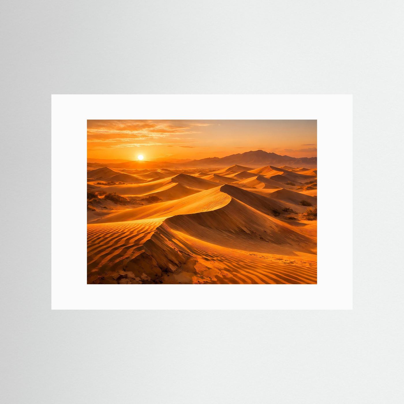 Wandbild-Poster mit Wüstenlandschaft im Abendlicht, weiße Einfassung