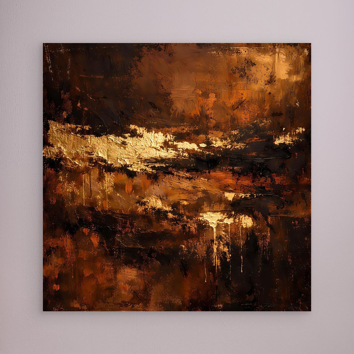 Leinwand Abstraktes Ölgemälde in Gold und Bronze | Modernes Luxus Wandbild