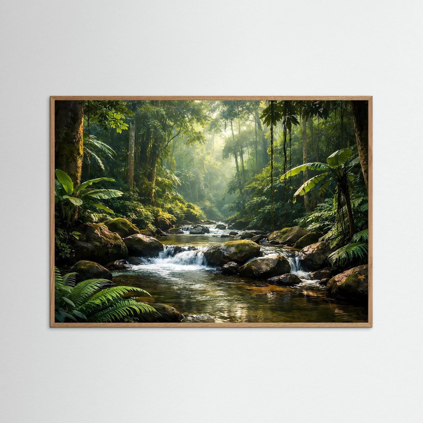 Dschungelposter mit Flusslauf, brauner Rahmen