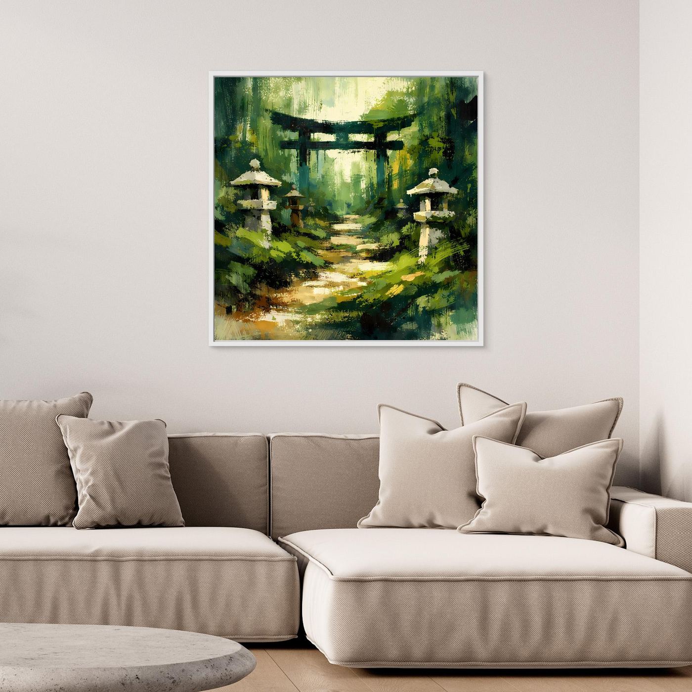 Leinwand Mystischer Torii-Pfad im Wald | Traditionelles Japan-Wandbild auf echter Leinwand
