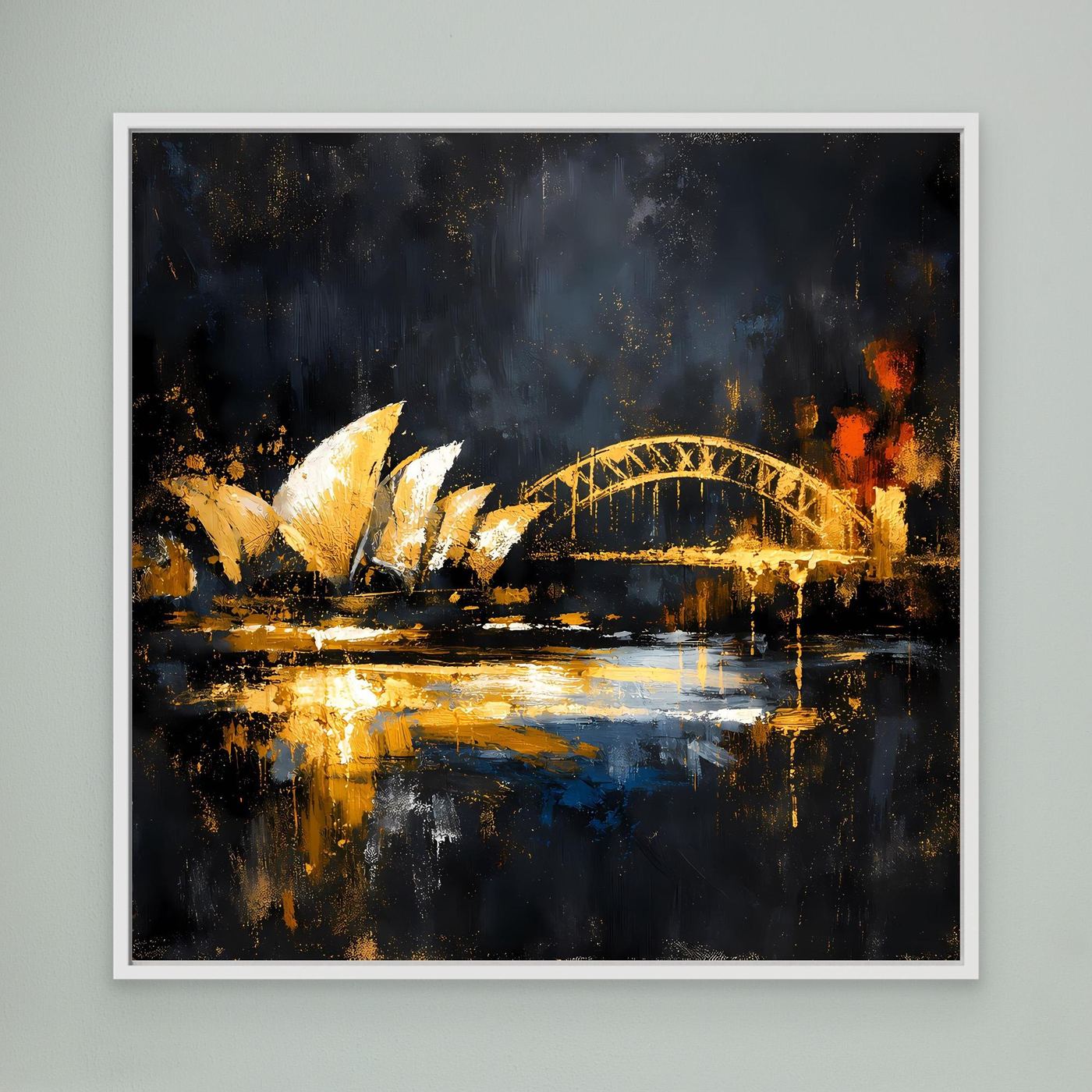 Leinwand Goldene Skyline von Sydney bei Nacht | Modernes Australien Wandbild