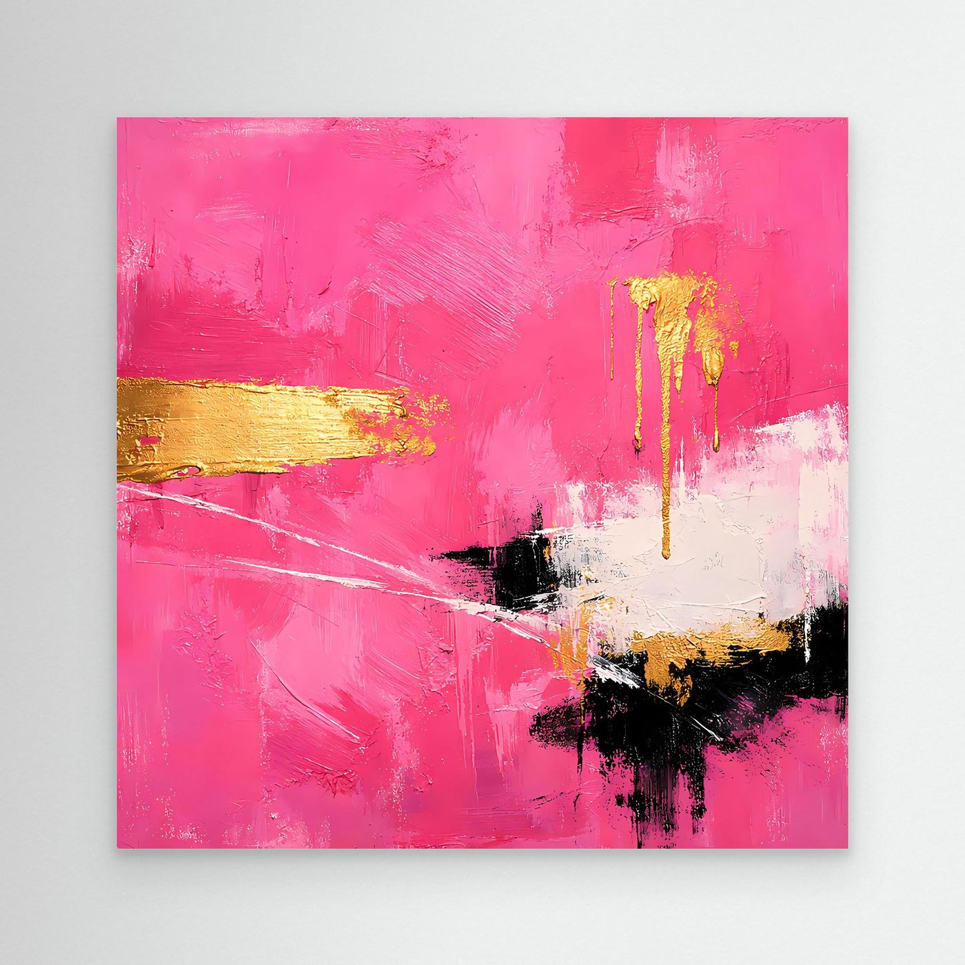 Leinwand Abstraktes Farbenspiel in Pink und Gold | Modernes Expressionistisches Wandbild