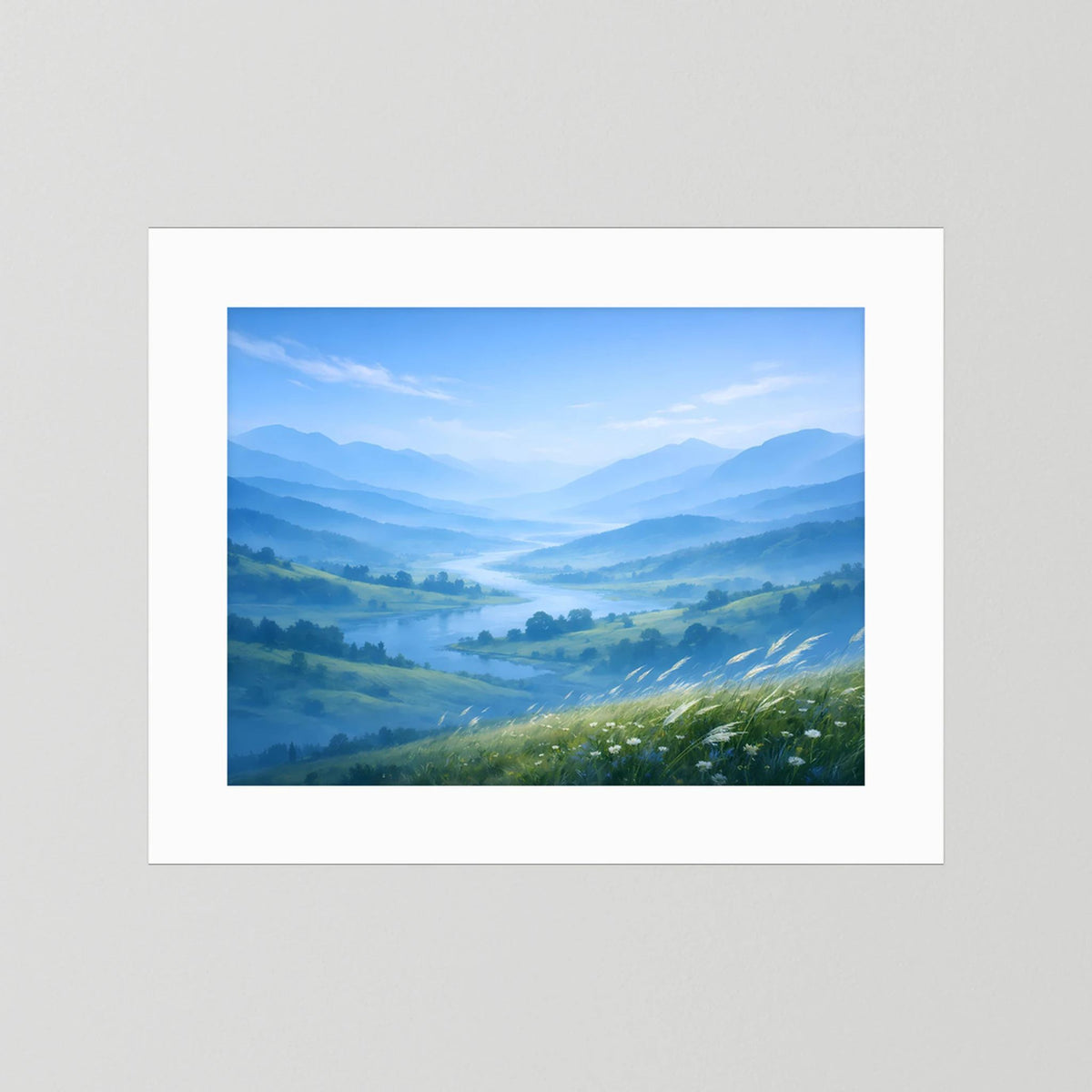 Querformatiges Poster Berglandschaft im Nebeltal mit weißem Passepartout