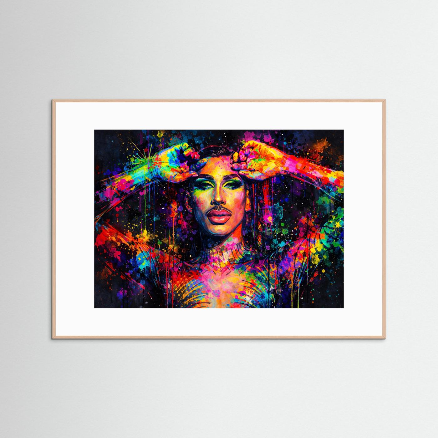 Schillerndes Drag Queen Portrait | Buntes Pop Art Wandbild & Kunst Poster Querformat