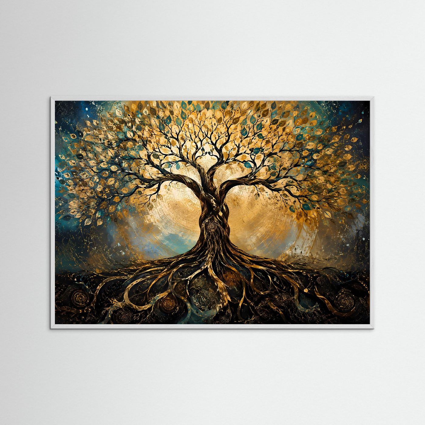 Baum des Lebens Poster | Goldener Lebensbaum Wandbild | Spirituelle Baumkunst | Moderne Abstrakte Wanddekoration