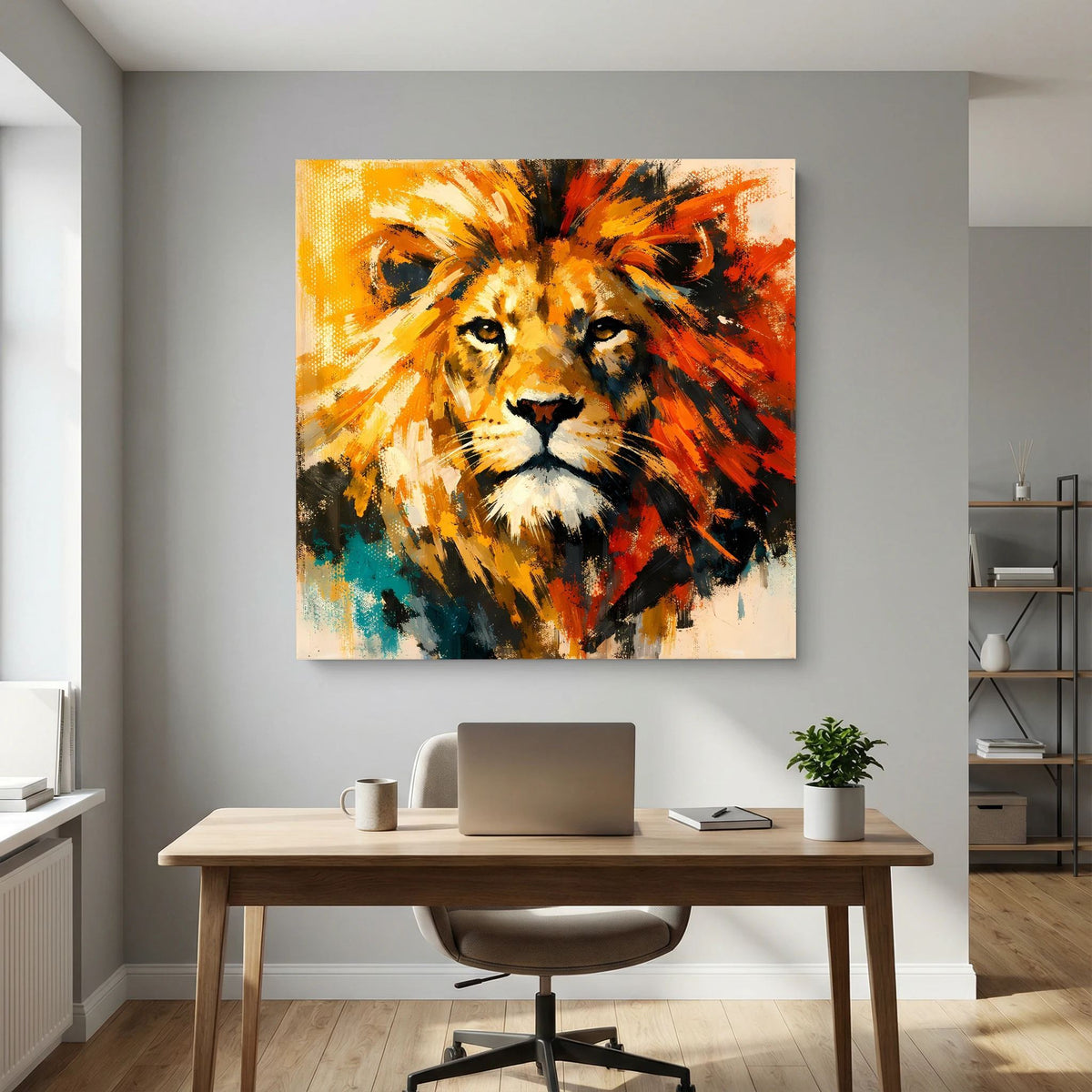 Leinwand Abstraktes Löwen Gemälde | Modernes Kraftvolles Tier Wandbild Bunt