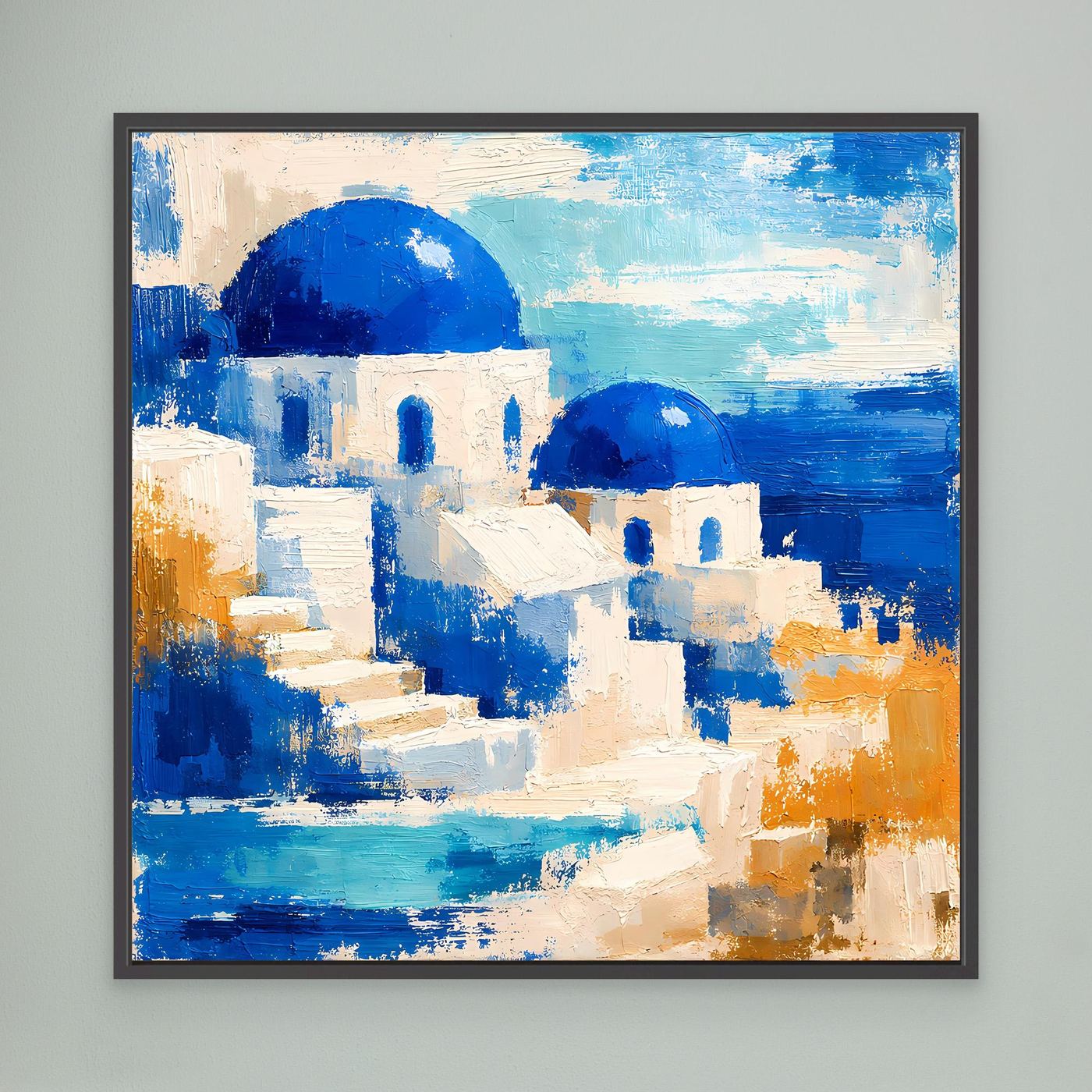 Leinwand Blau-weiße Häuser auf Santorin | Abstraktes Griechenland Wandbild