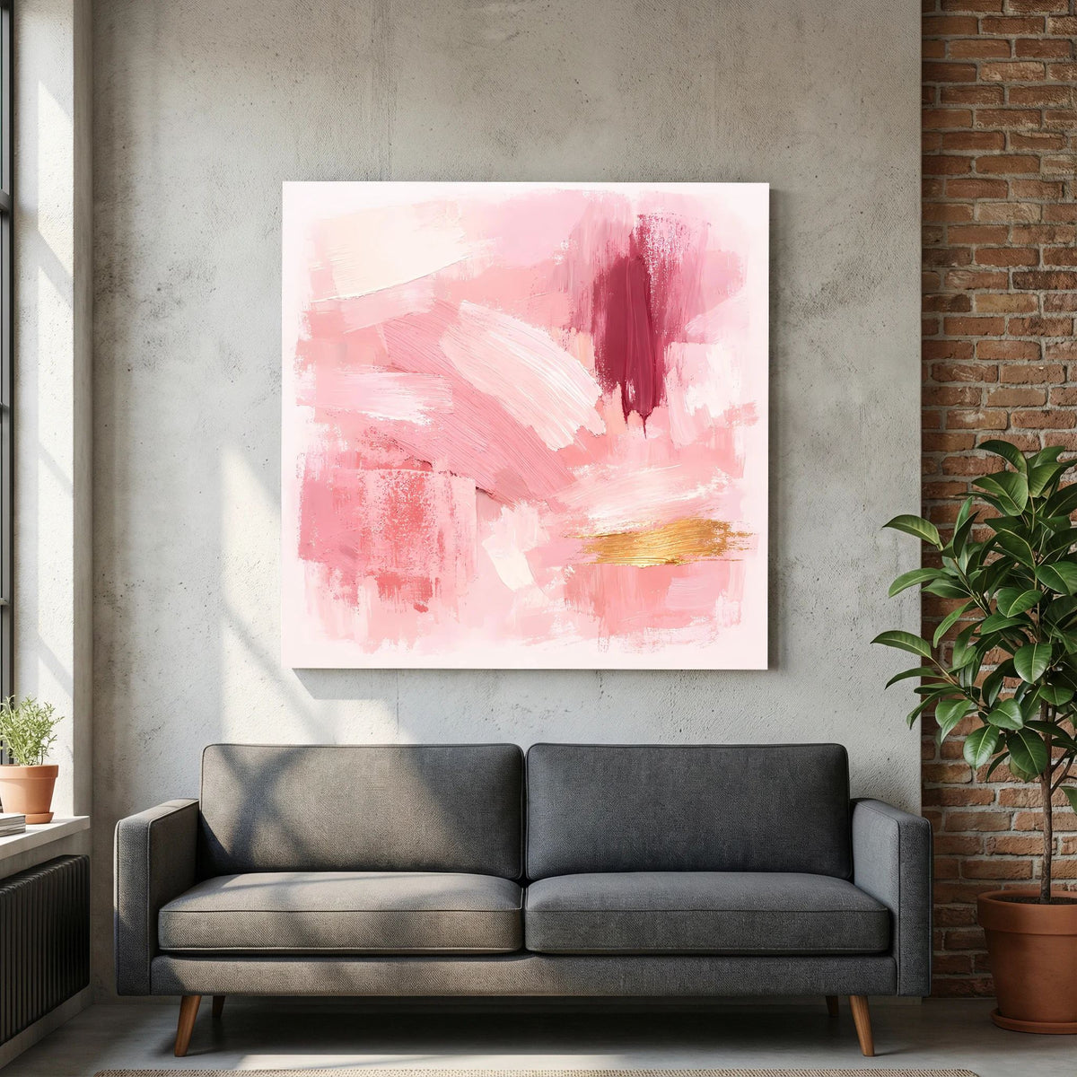 Leinwand Abstraktes Gemälde in Rosa und Gold | Modernes Elegantes Wandbild Pastell