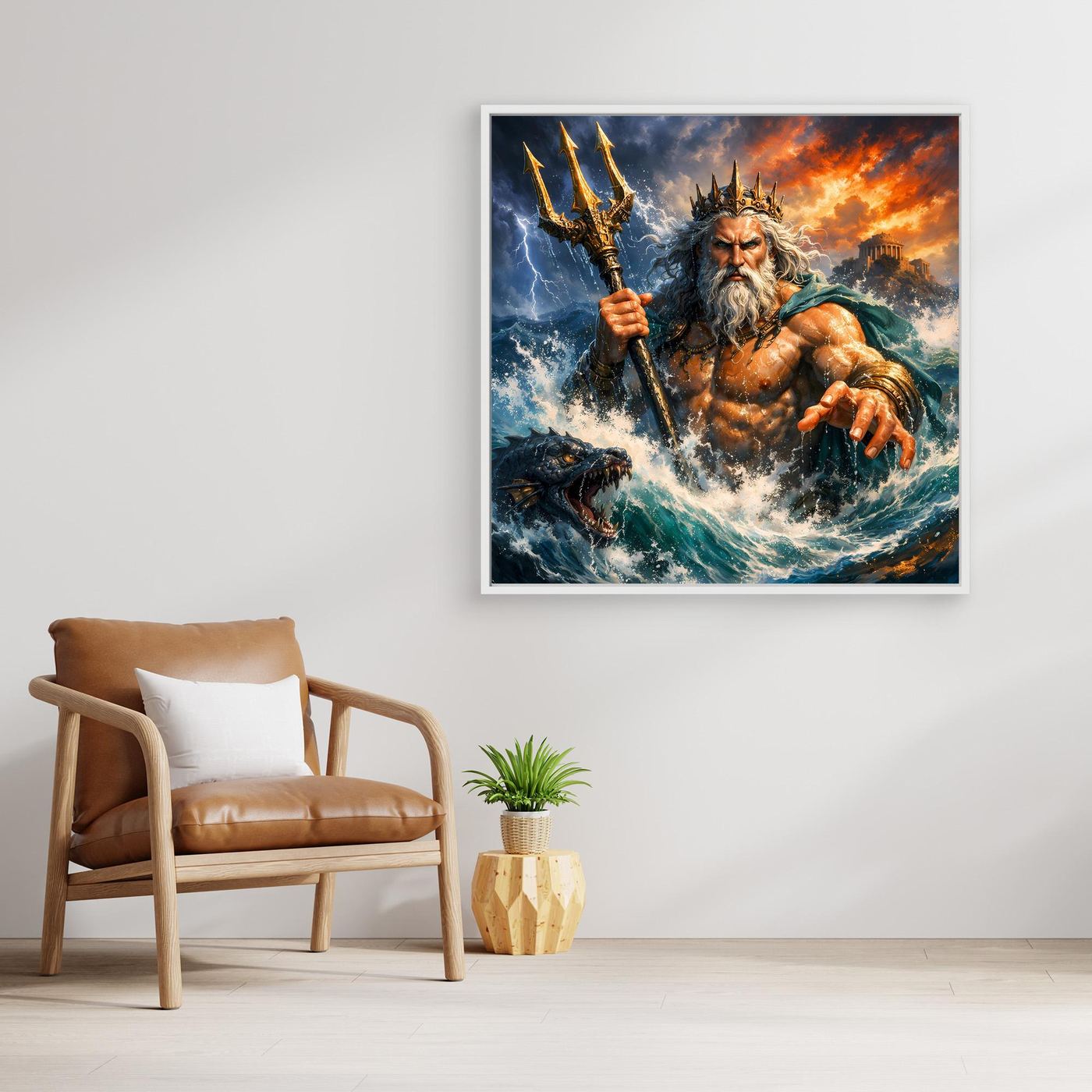 Leinwand Monumentaler Poseidon im Wellenrausch | Mythisches Meeresgott Wandbild