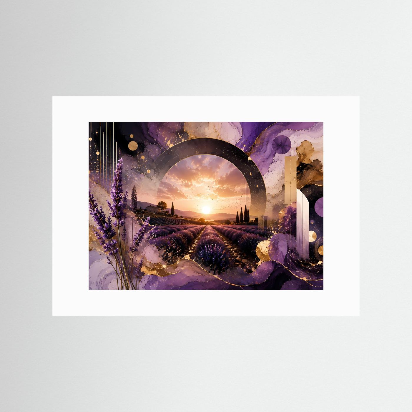 Lavendelfeld im Sonnenuntergang | Abstrakte Provence Wandkunst