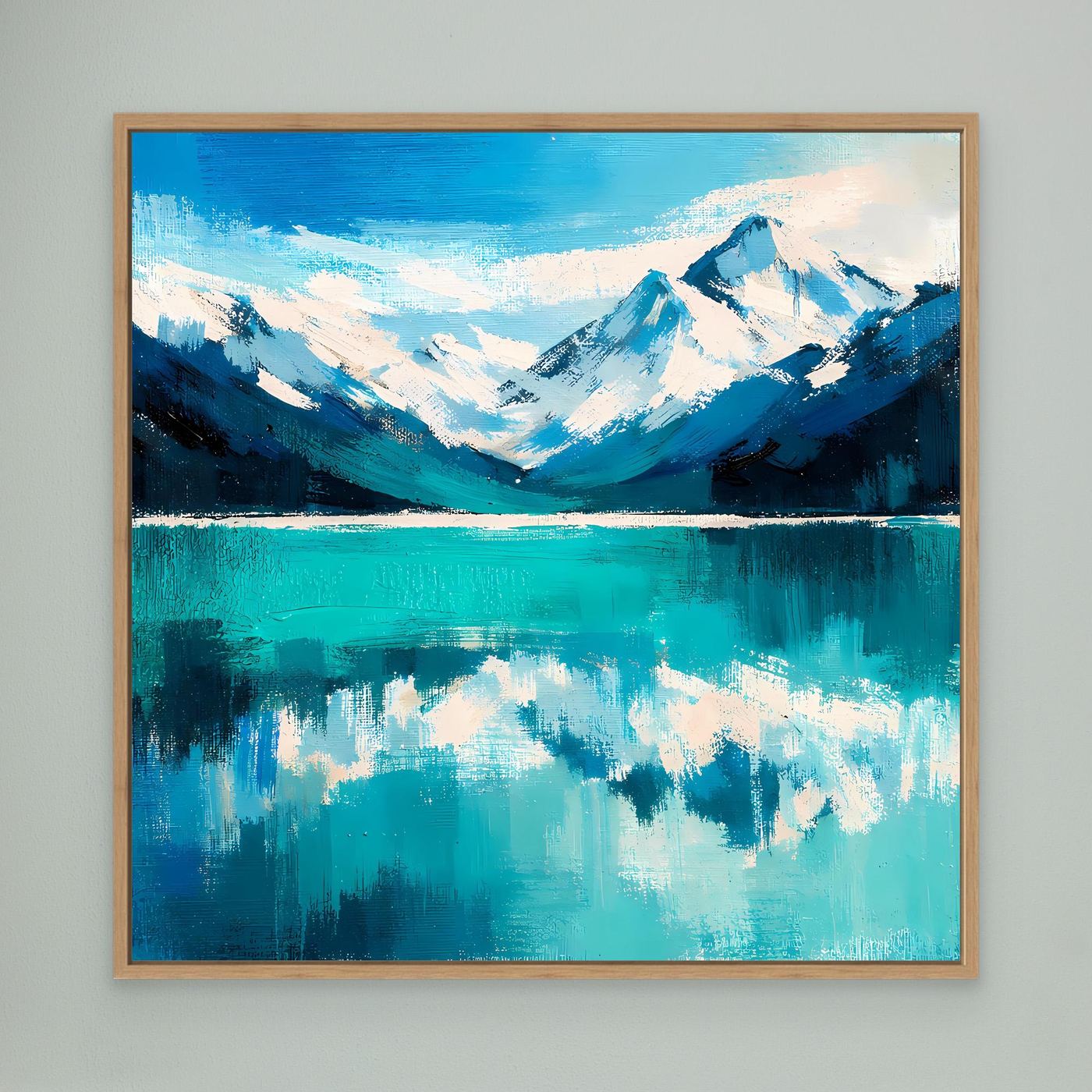 Leinwand Abstraktes Bergsee Gemälde | Modernes Alpines Wandbild Türkis Blau