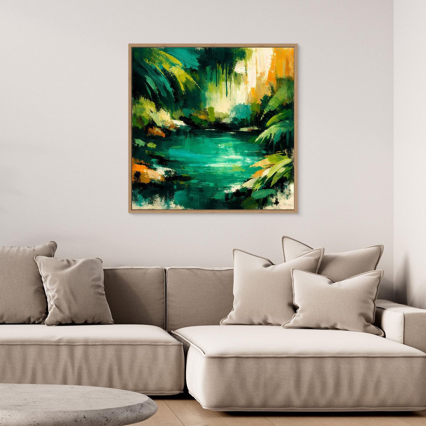Leinwand Abstraktes Dschungelgewässer | Modernes Urwald Wandbild Smaragdgrün