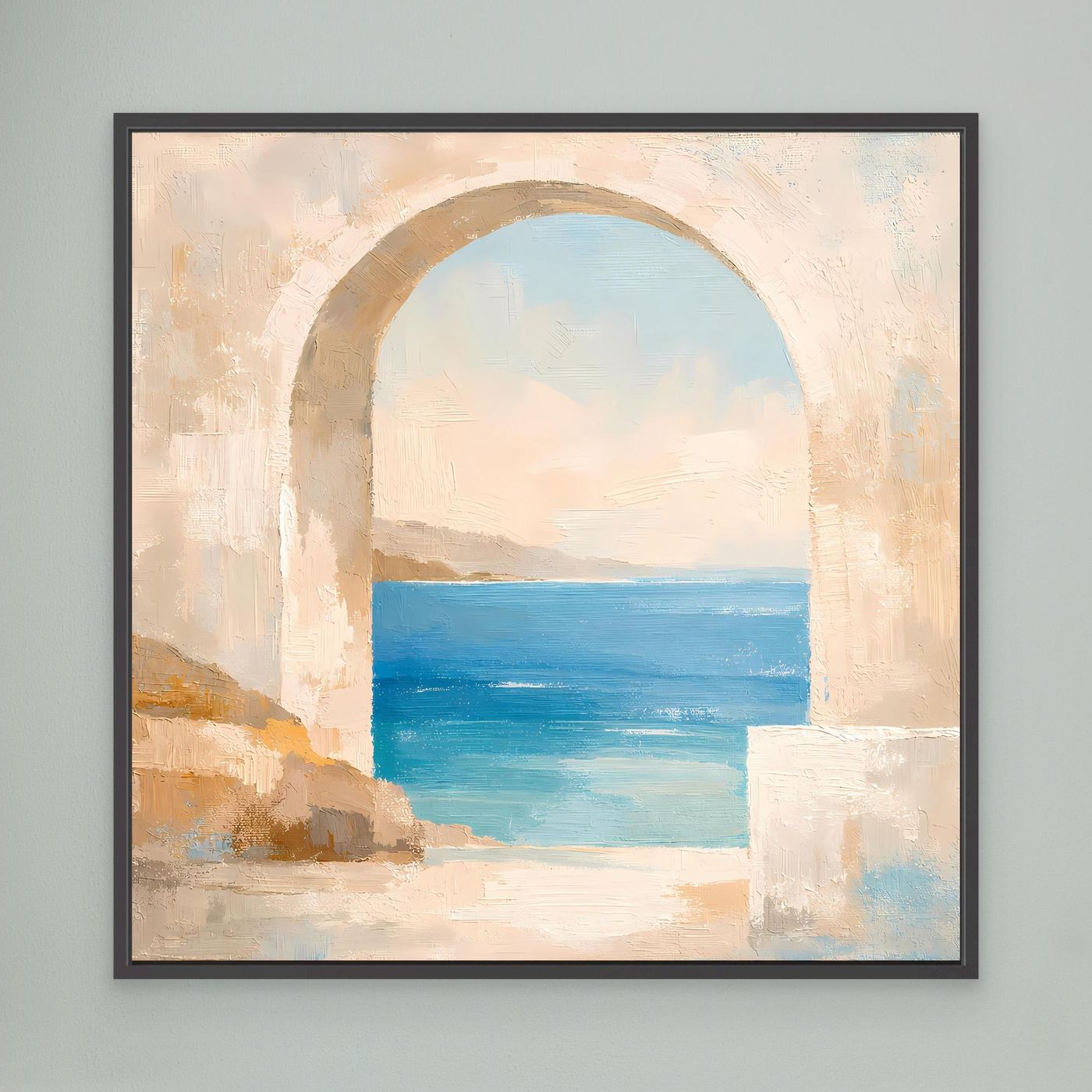 Leinwand Mediterraner Torbogen mit Meerblick | Abstraktes Ozean Wandbild