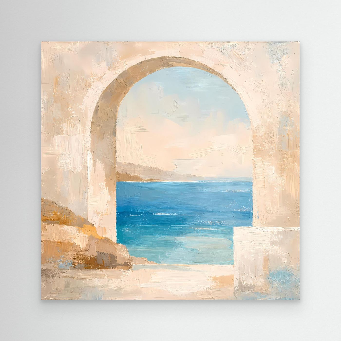 Leinwand Mediterraner Torbogen mit Meerblick | Abstraktes Ozean Wandbild