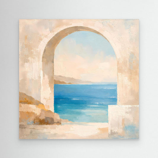 Leinwand Mediterraner Torbogen mit Meerblick | Abstraktes Ozean Wandbild
