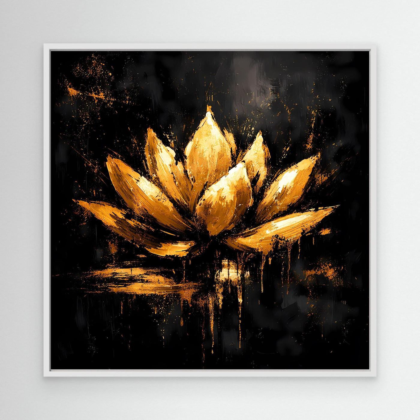 Leinwand Goldene Lotusblüte auf Schwarz | Abstraktes Meditations Wandbild
