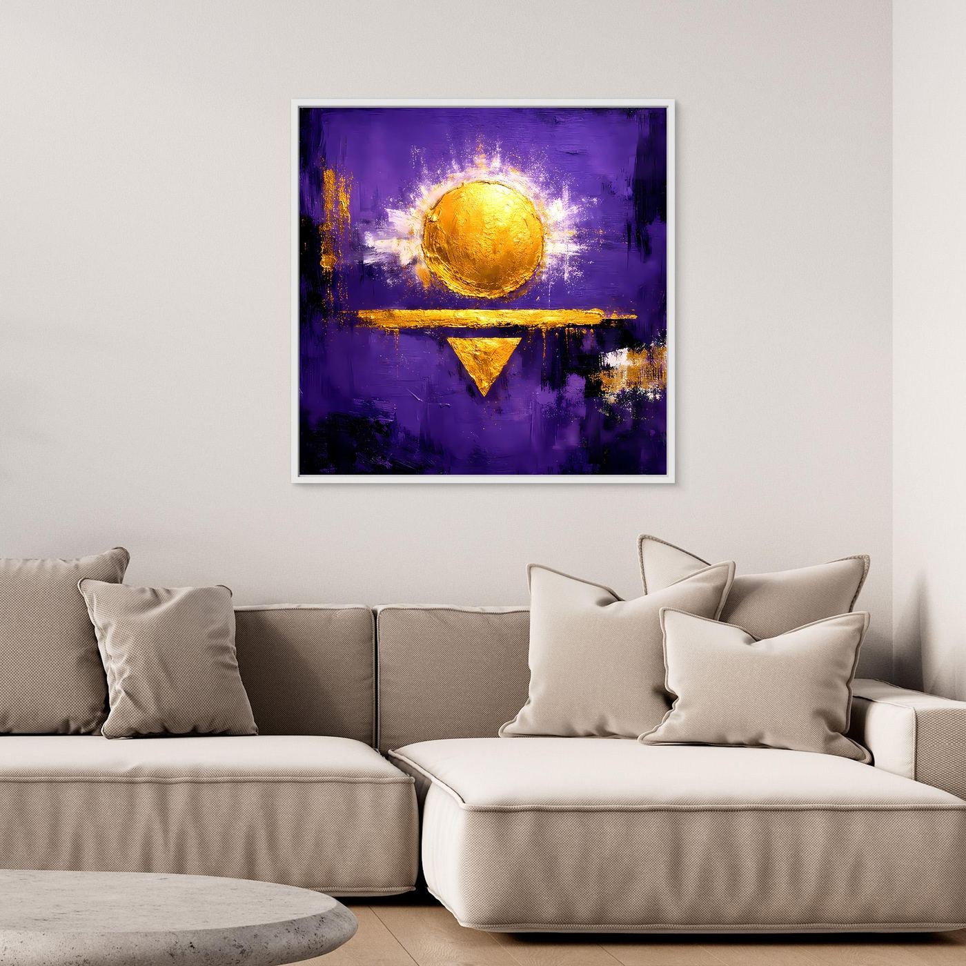 Leinwand Kosmische Sonne auf Violett | Abstraktes Geometrisches Wandbild Moderne Kunst