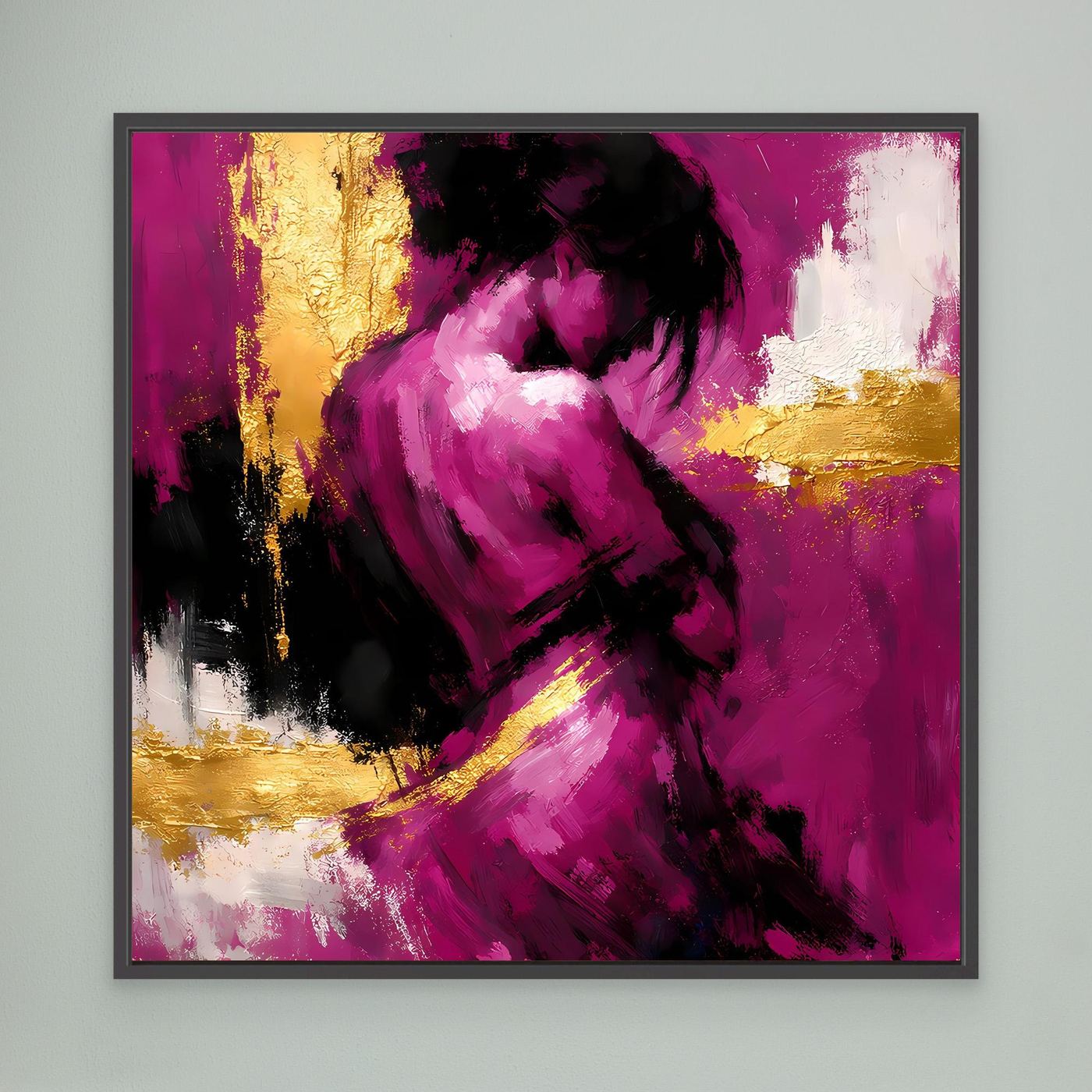 Leinwand Elegante Silhouette in Magenta | Abstraktes Frauengestalt Wandbild Gold