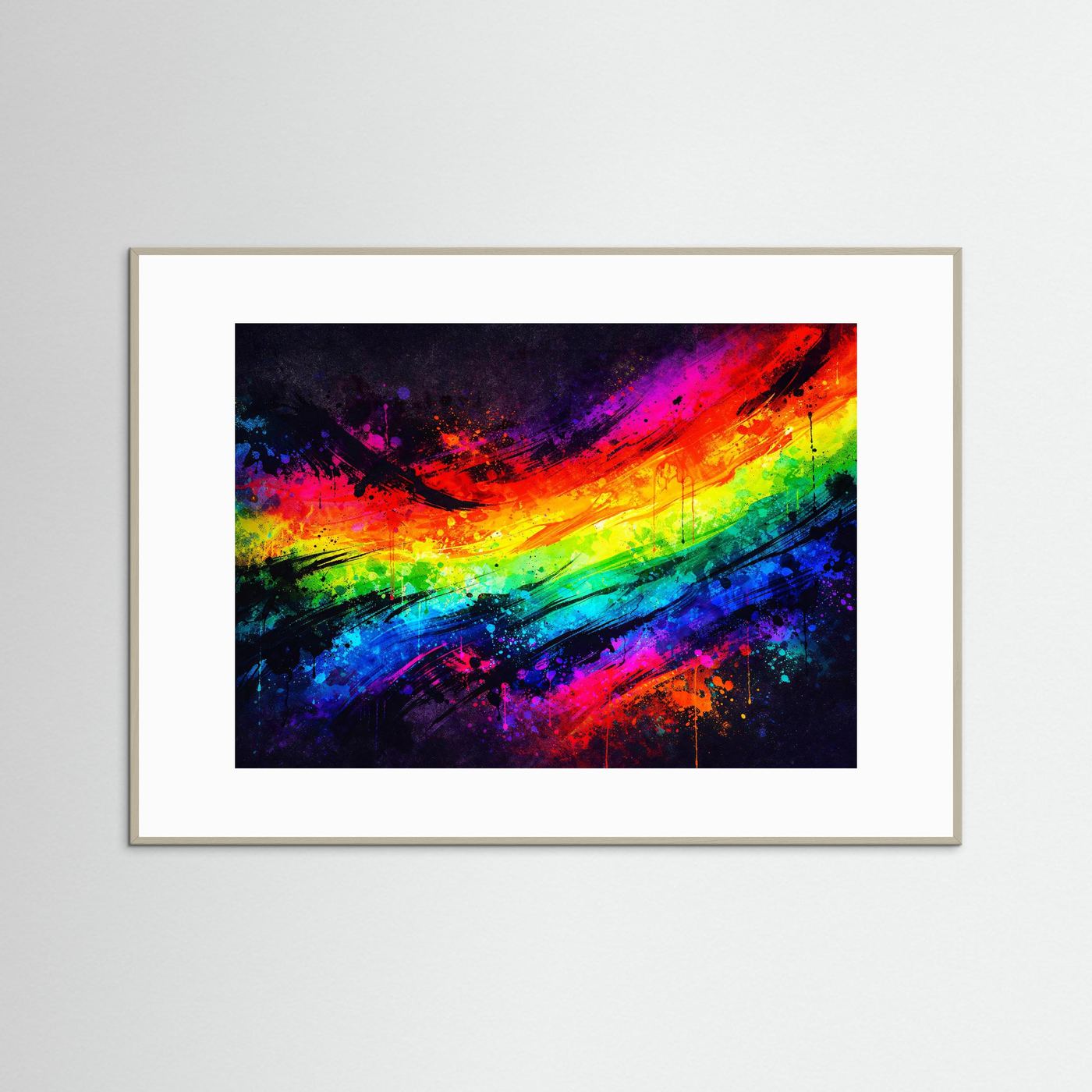 Dynamische Regenbogen Pinselstriche | Buntes Abstraktes Wandbild & Kunst Poster Querformat