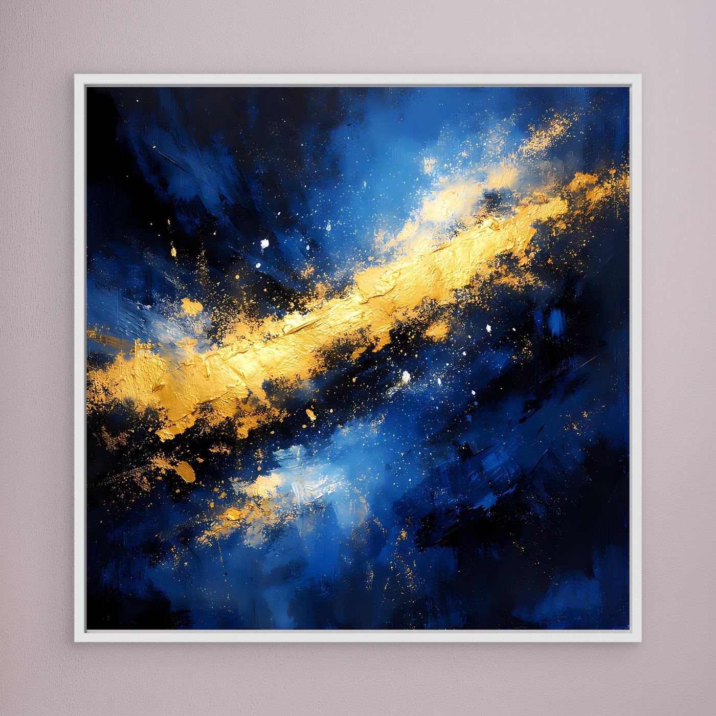 Leinwand Abstraktes Universum in Blau und Gold | Modernes Kosmos Wandbild