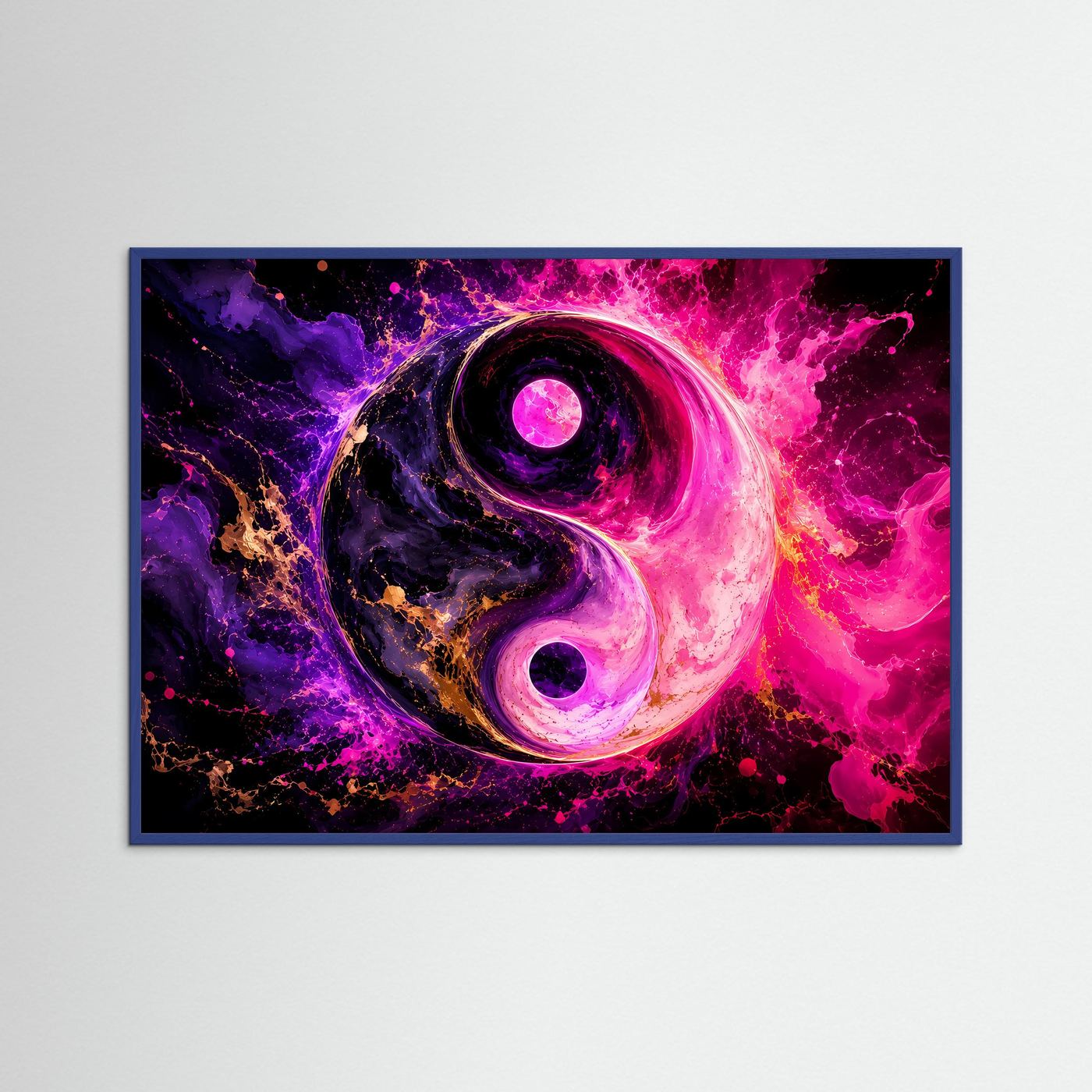 Yin Yang Poster Querformat | Abstrakte Neon Wandkunst Pink Lila | Spirituelle Moderne Leinwandkunst