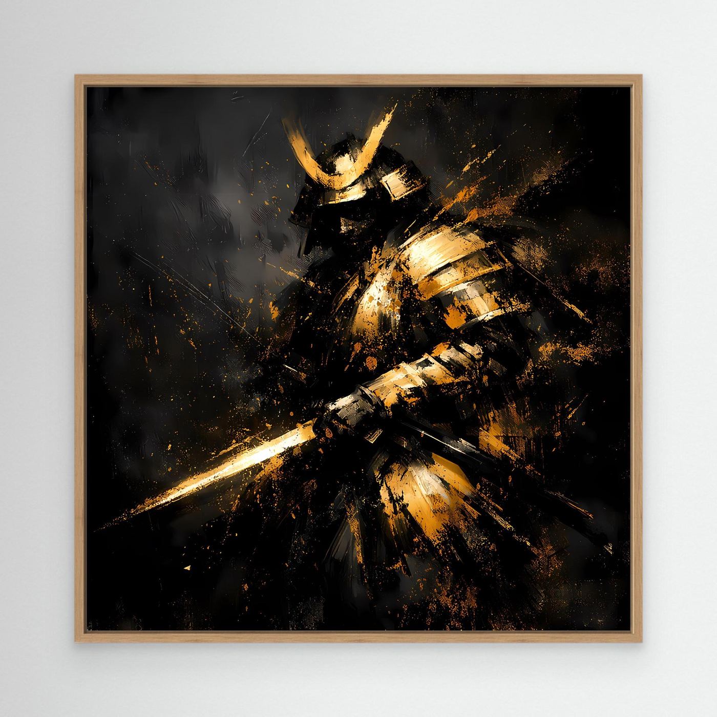 Leinwand Abstrakter Goldener Samurai | Modernes Japanisches Krieger Wandbild