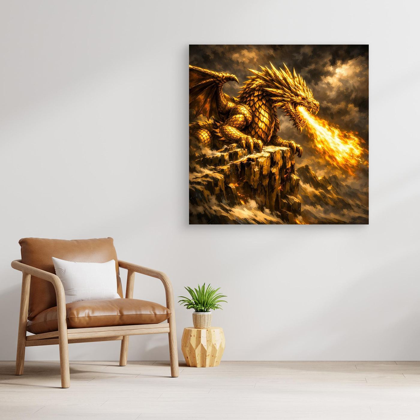 Leinwand Goldener Drache | Majestätisches Fantasy Wandbild