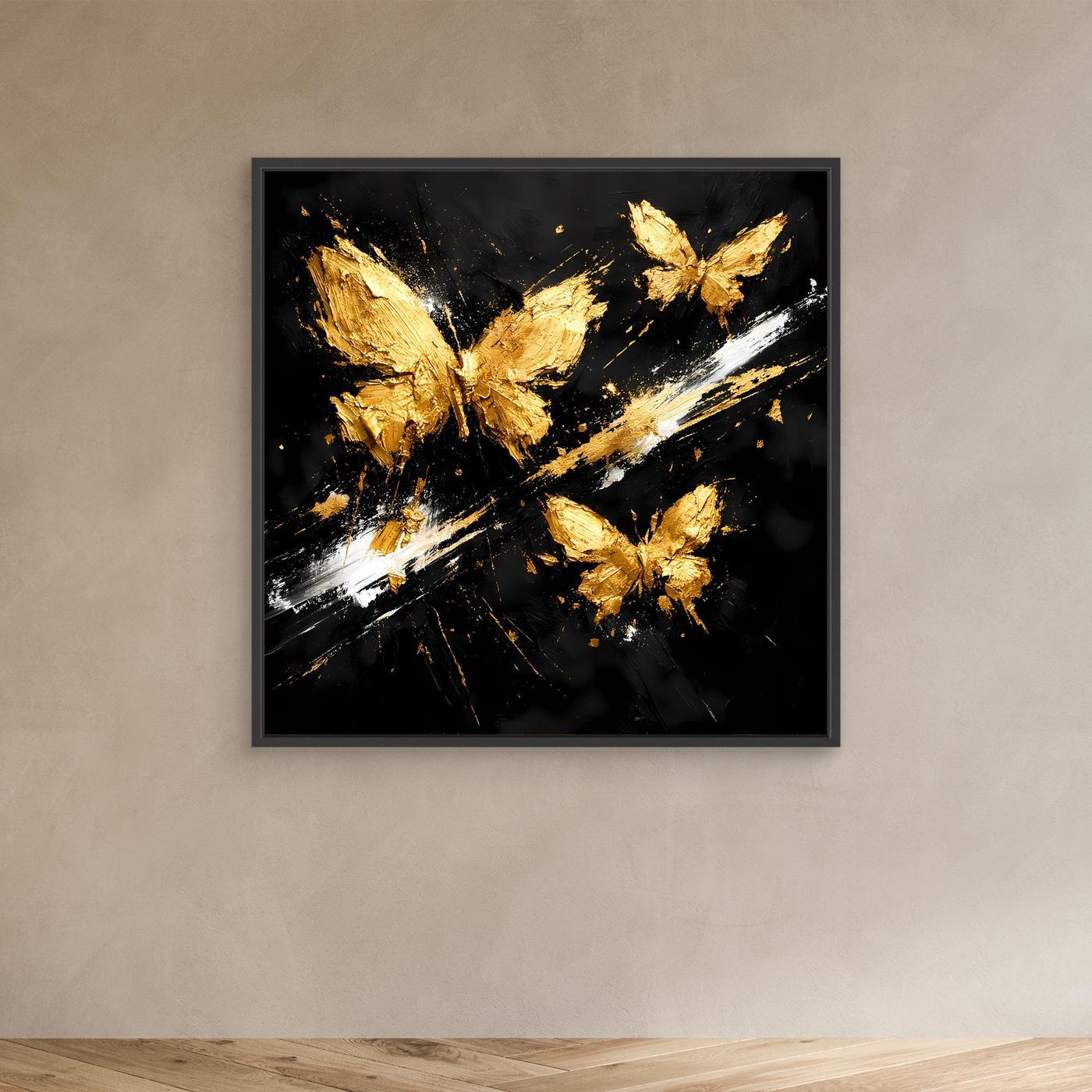 Leinwand Goldene Schmetterlinge im Flug | Abstraktes Modernes Wandbild
