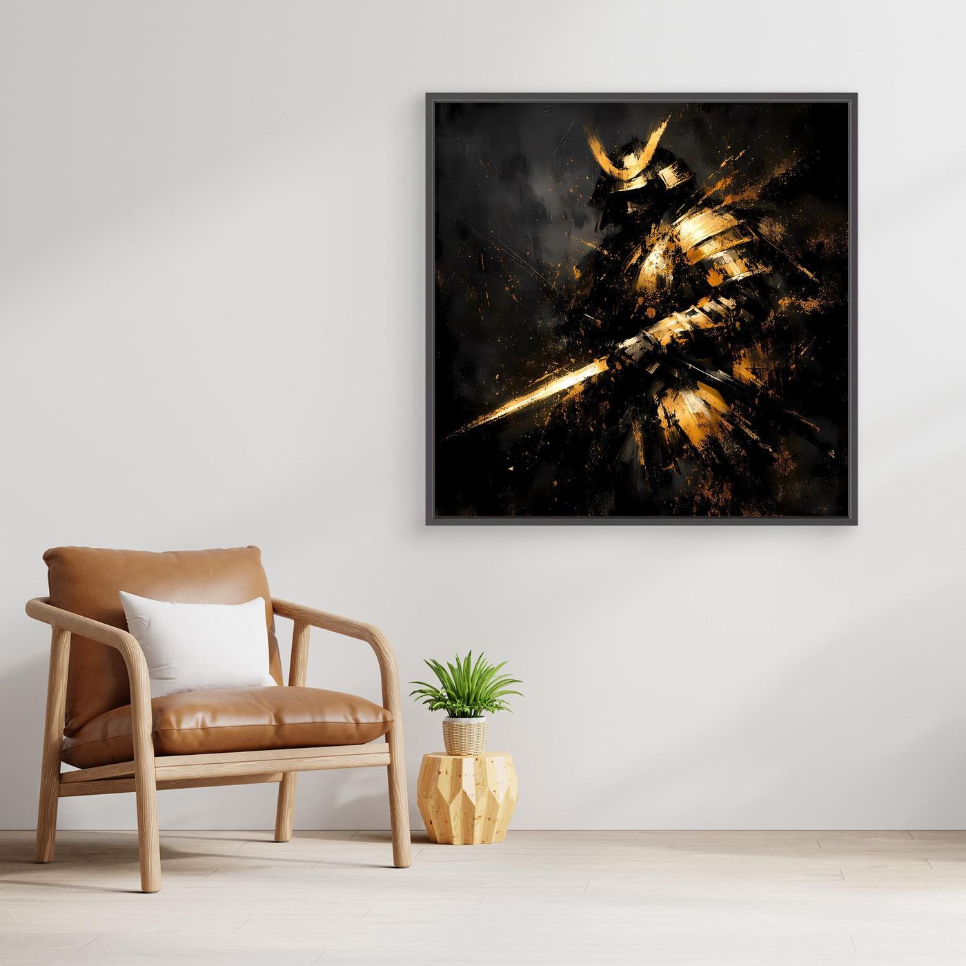 Leinwand Abstrakter Goldener Samurai | Modernes Japanisches Krieger Wandbild