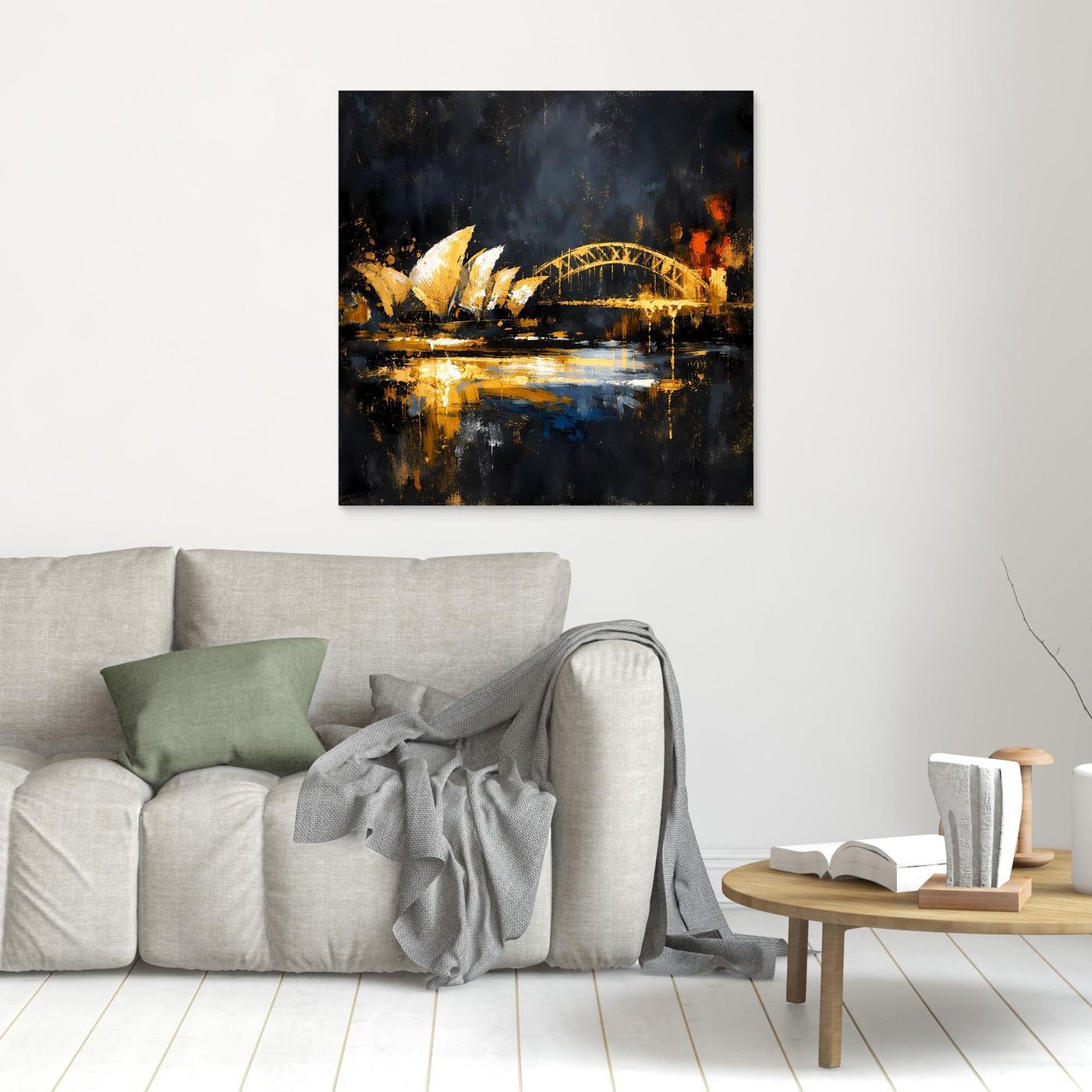 Leinwand Goldene Skyline von Sydney bei Nacht | Modernes Australien Wandbild