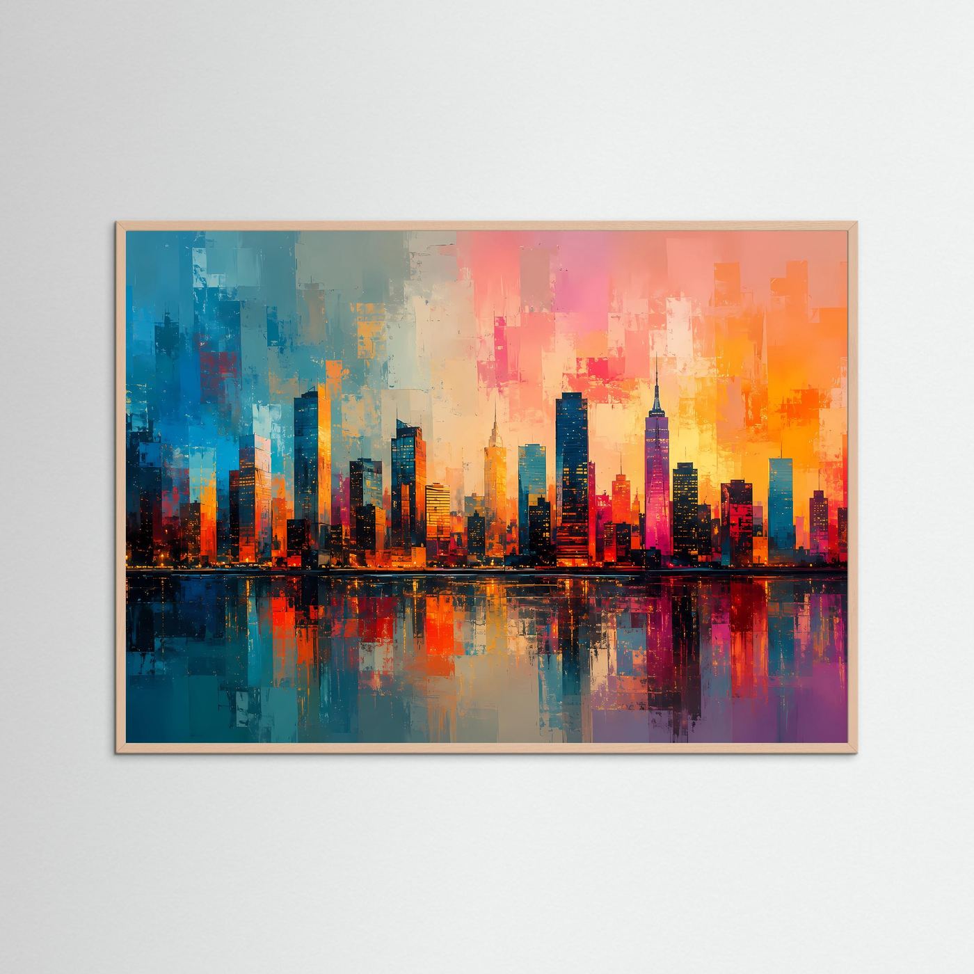 Faszinierende Skyline bei Sonnenuntergang | Moderne Stadt- & Architektur-Kunst im Querformat