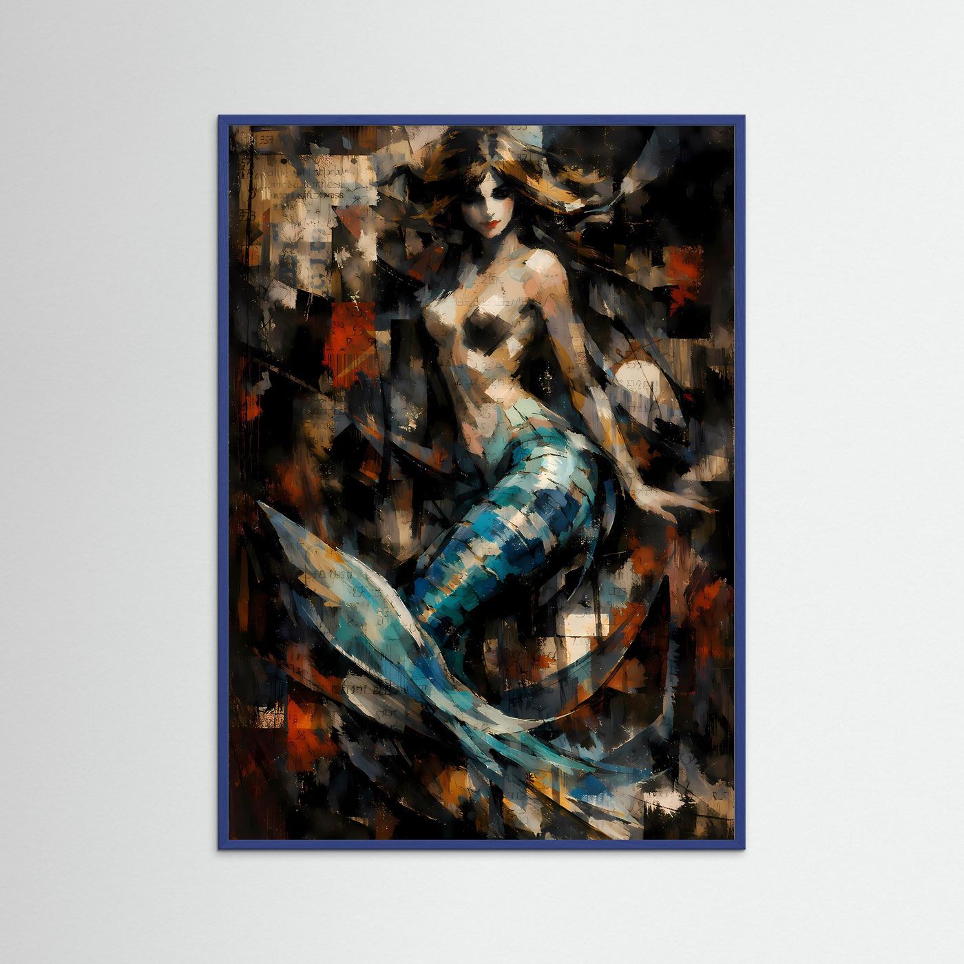 Die Magie des Ozeans | Luxuriöses Meerjungfrauen Poster in Teal, Gold & Dunkelblau | Abstraktes Kunstposter Hochformat