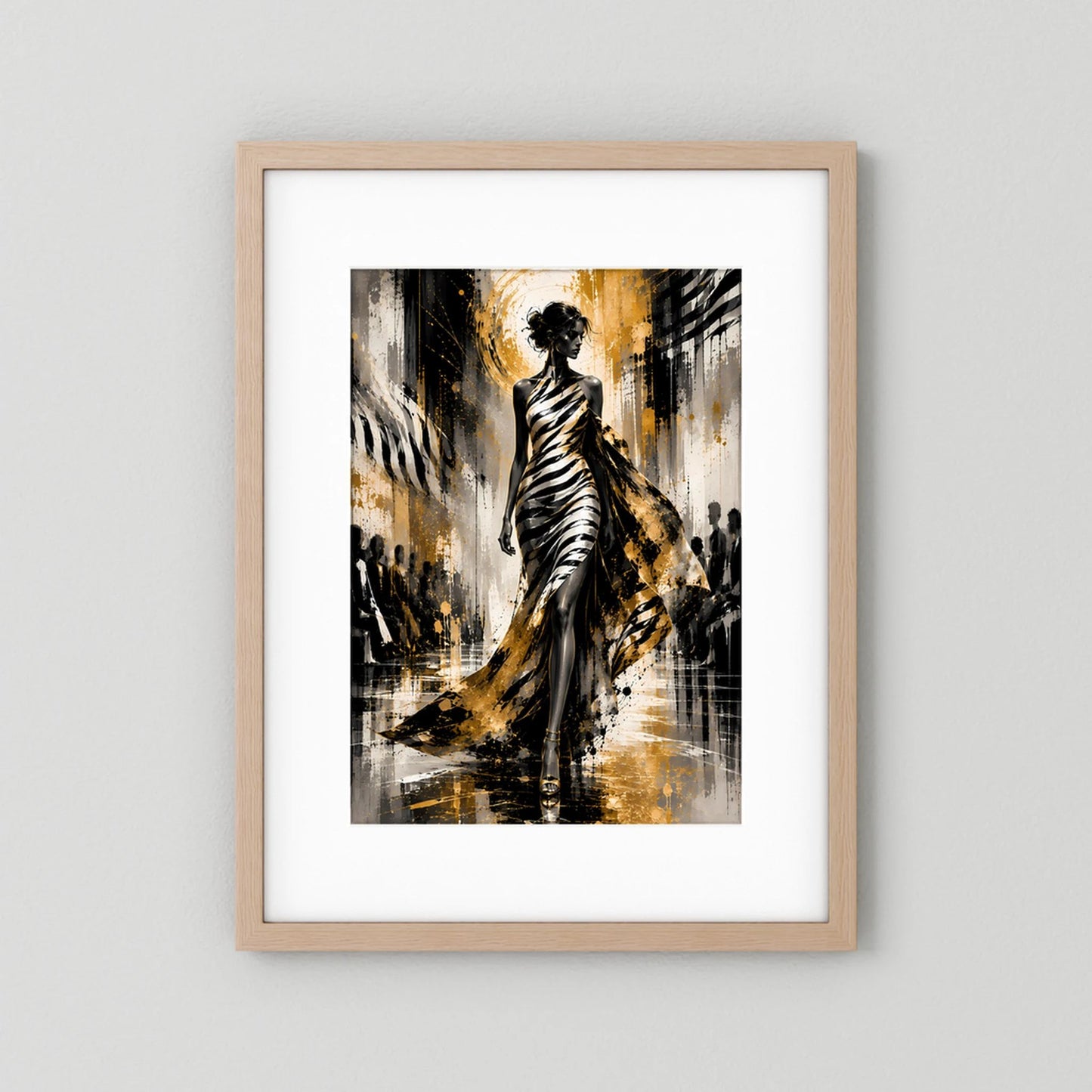 Elegante Frau in Gold & Schwarz | Abstrakte Fashion Kunst | Poster Hochformat