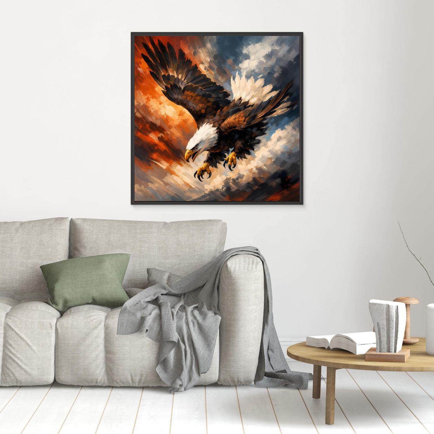 Leinwand Abstraktes Adler Gemälde | Modernes Kraftvolles Wandbild Fliegender Seeadler