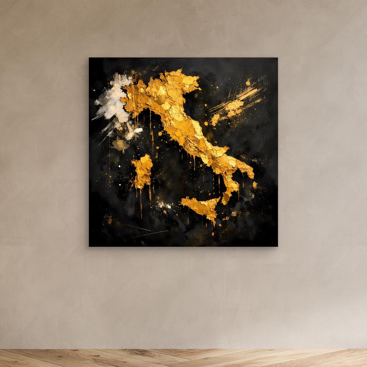 Leinwand Elegante Italienkarte in Gold & Schwarz | Modernes Abstraktes Wandbild