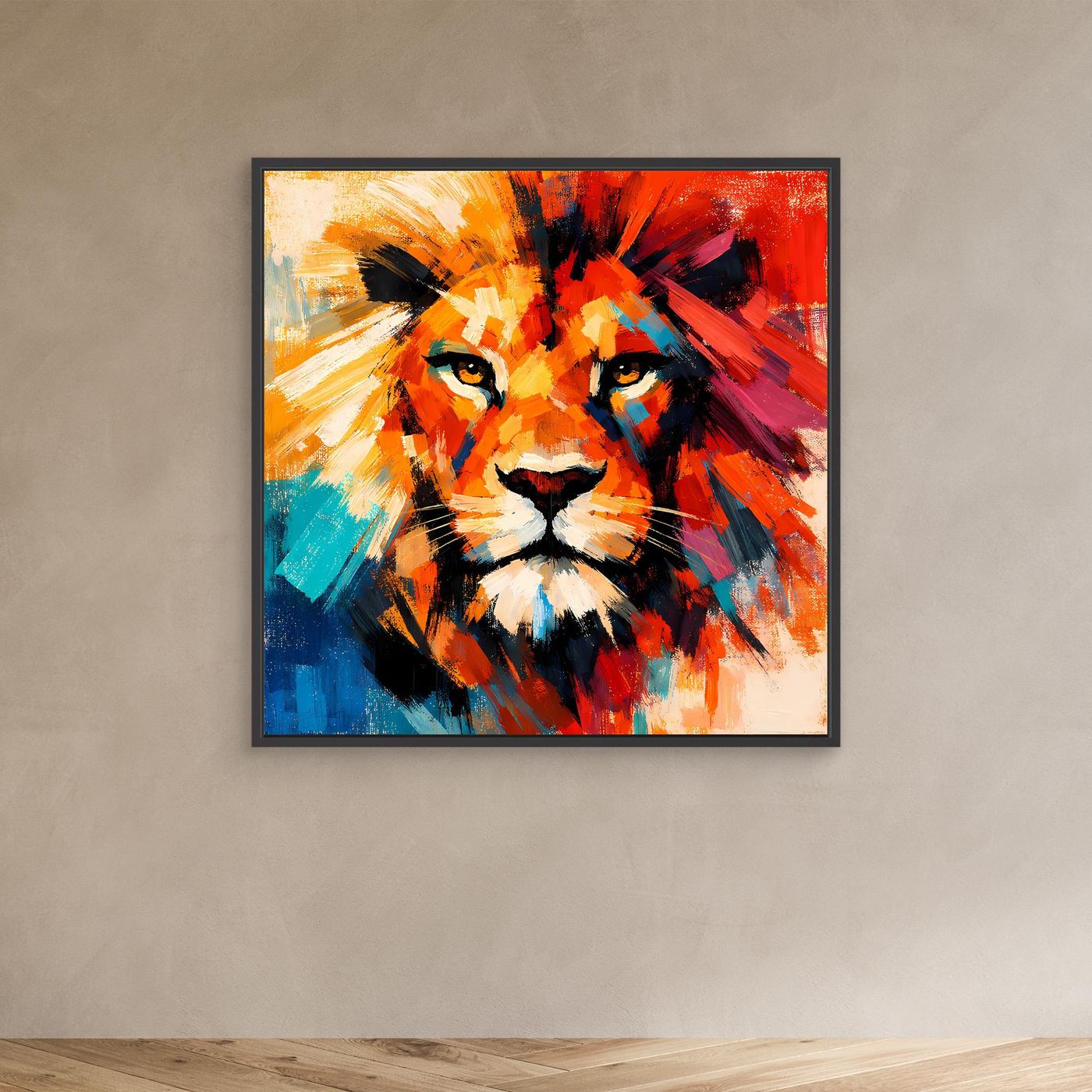 Leinwand Majestätischer Löwe im Farbenrausch | Abstraktes Tier Wandbild