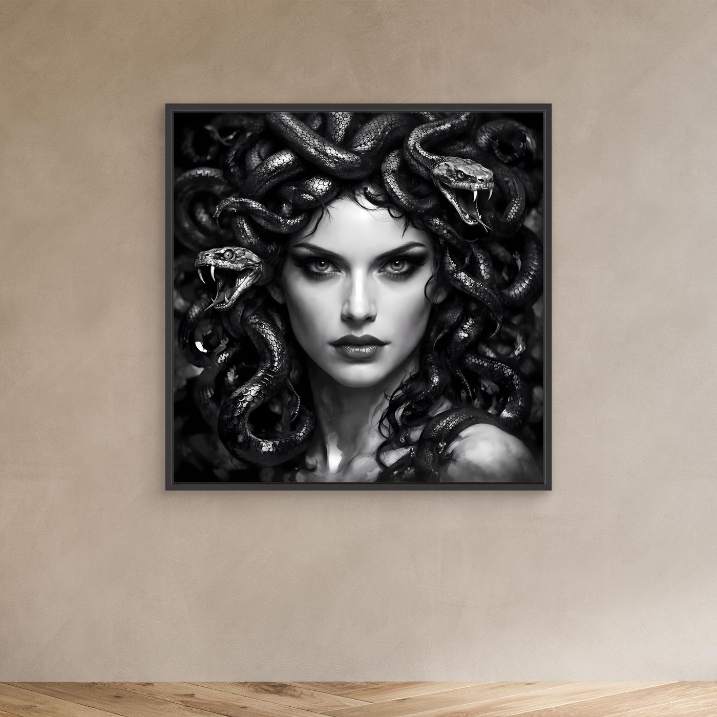 Leinwand Mystische Medusa im Schlangenkleid | Düsteres Mythologie Wandbild