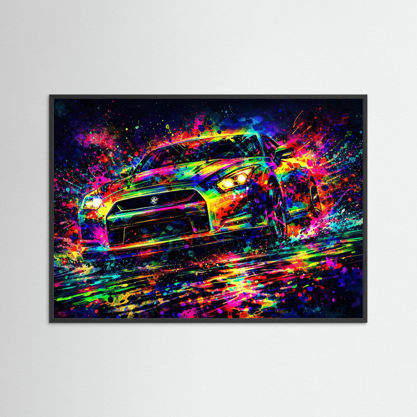 Moderner Sportwagen im Farbexplosion-Stil | Dynamische Tuning Auto Kunst Poster Querformat