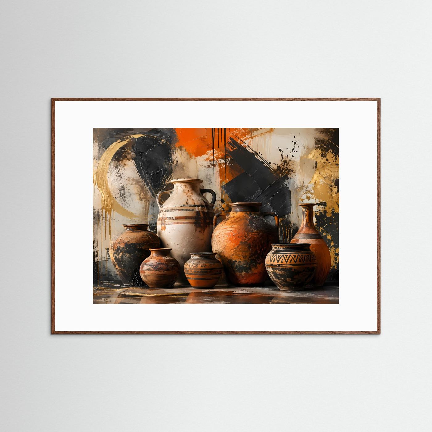 Abstrakte Amphoren Poster | Mediterrane Keramikkunst | Moderne Stillleben Wandkunst | Terrakotta Vasen | Premium Leinwandbild