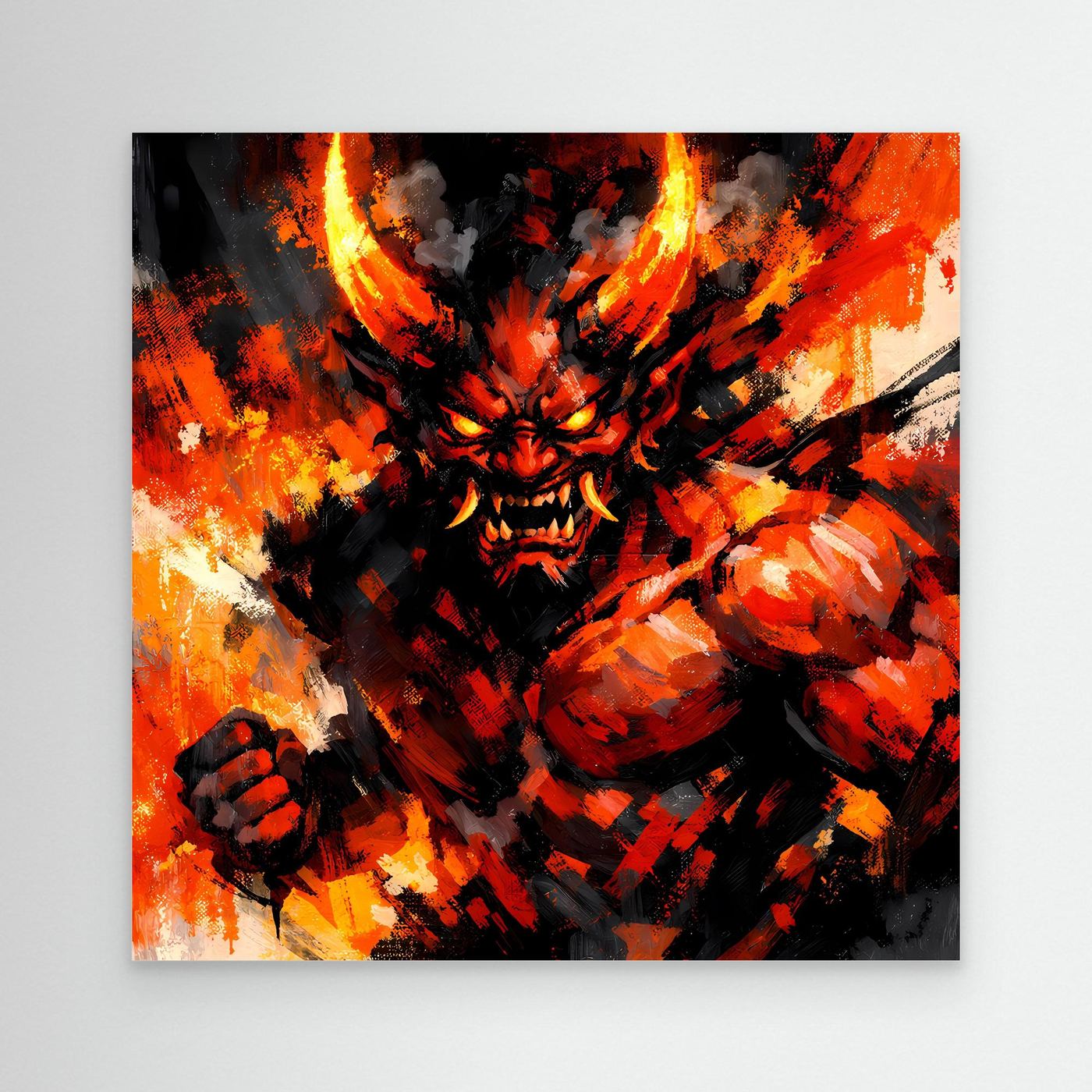 Leinwand Feuriger Dämon | Expressionistisches Fantasy Oni Wandbild