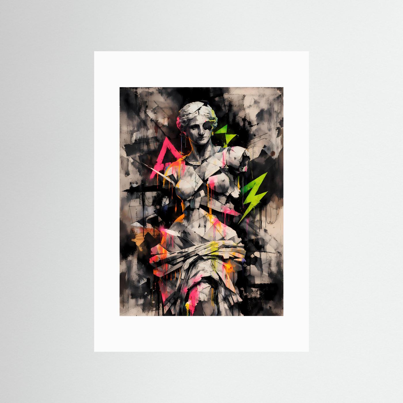The Neon Venus | Luxuriöses Skulpturen Poster Bunt & Dunkel | Abstraktes Statue Kunstposter Hochformat