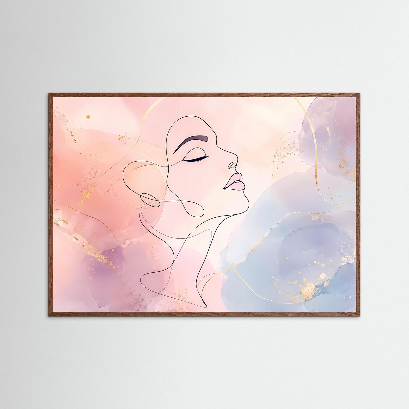 Abstrakte Frauen Silhouette in Pastell | Minimalistische Line Art in Rosa, Blau & Gold