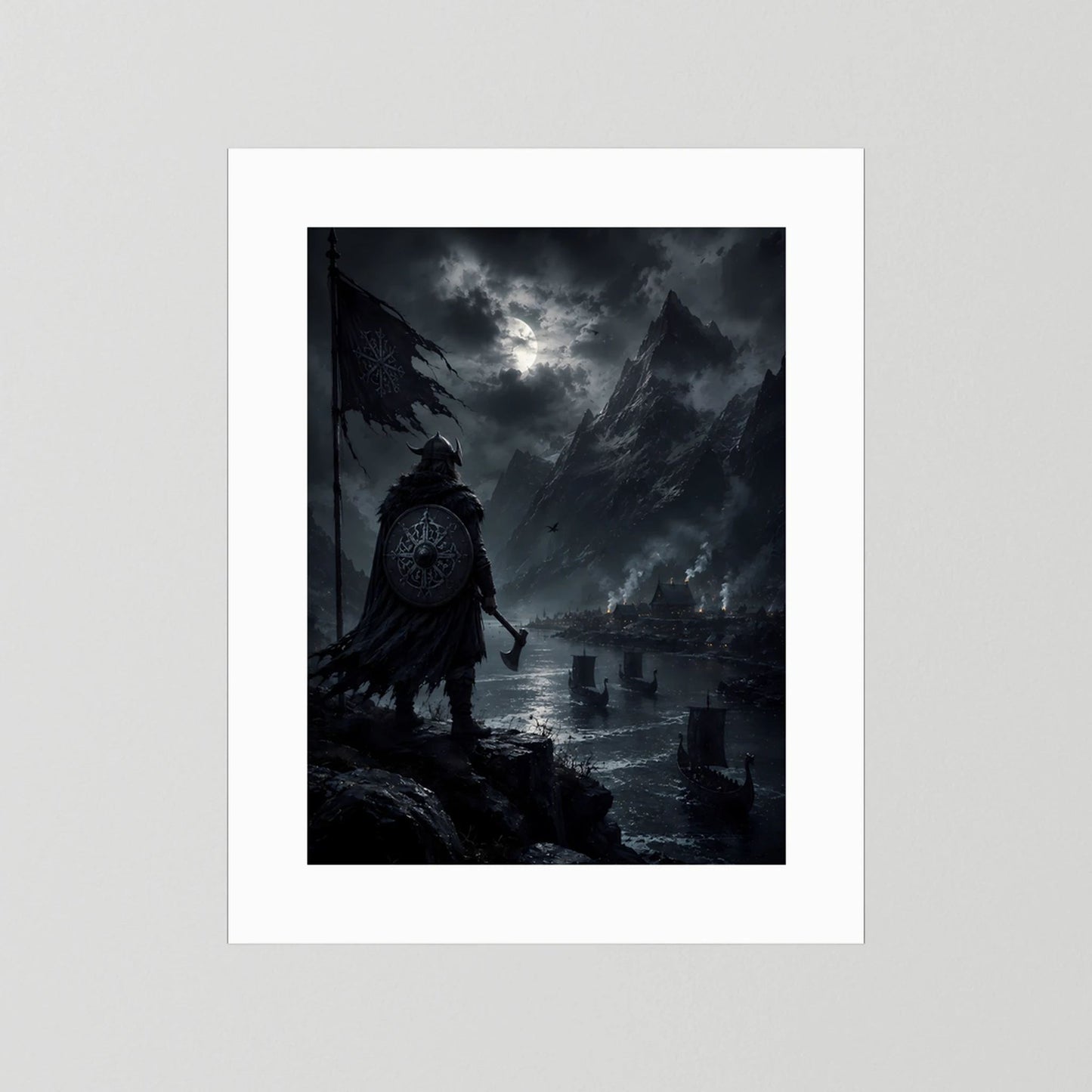 Hochformat-Poster mit Wikingerkrieger, weißer Passepartout, kein Rahmen