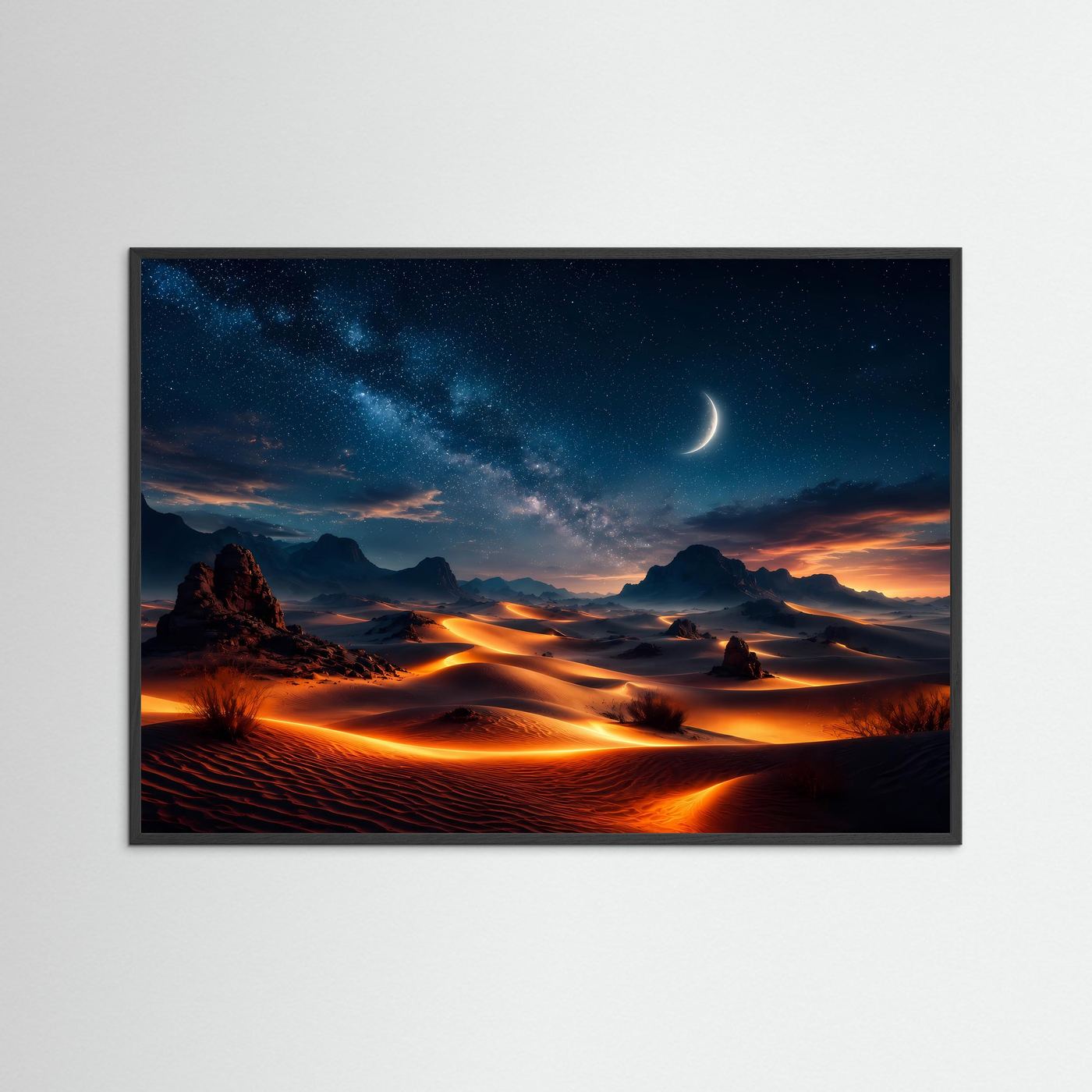 Wüstenlandschaft Poster Querformat | Sternenhimmel über Sanddünen | Magische Nacht Wüsten Wandkunst
