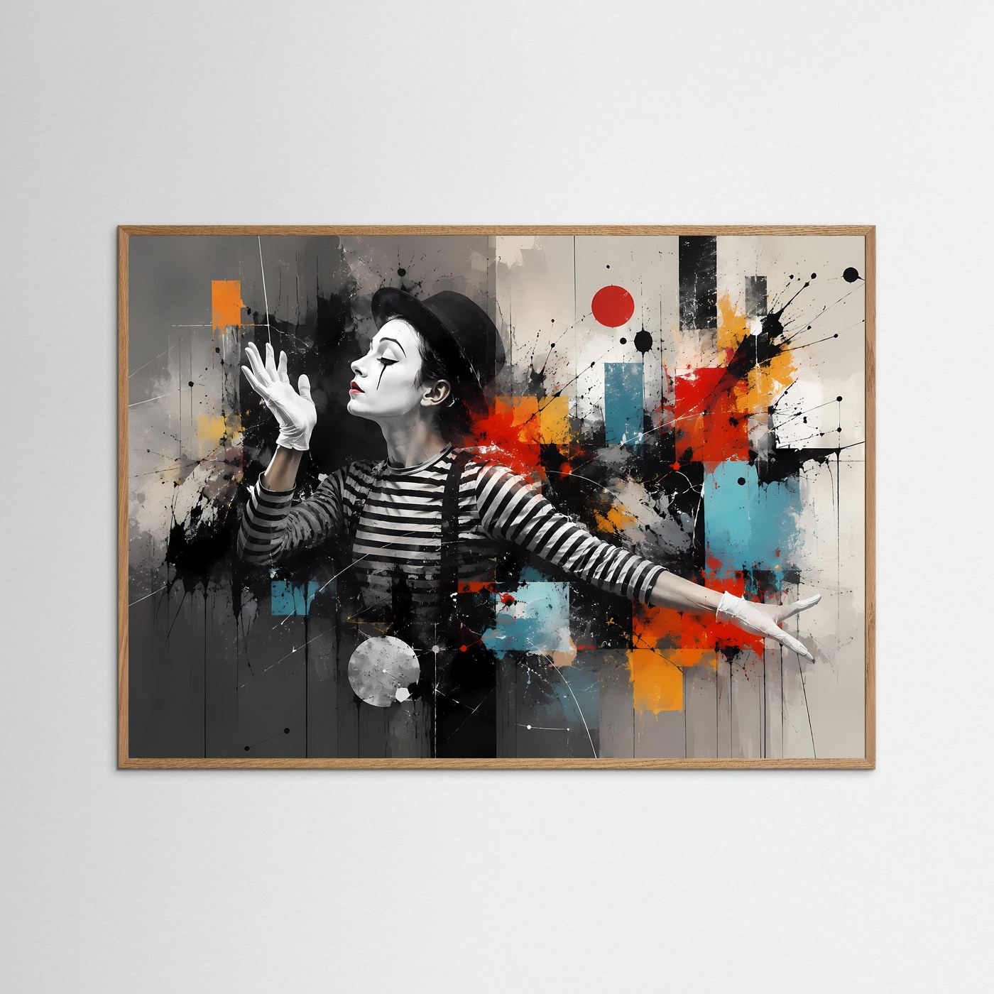 Ausdrucksstarker Pantomime im abstrakten Farbspiel | Modernes Kunst- & Theater-Poster Querformat